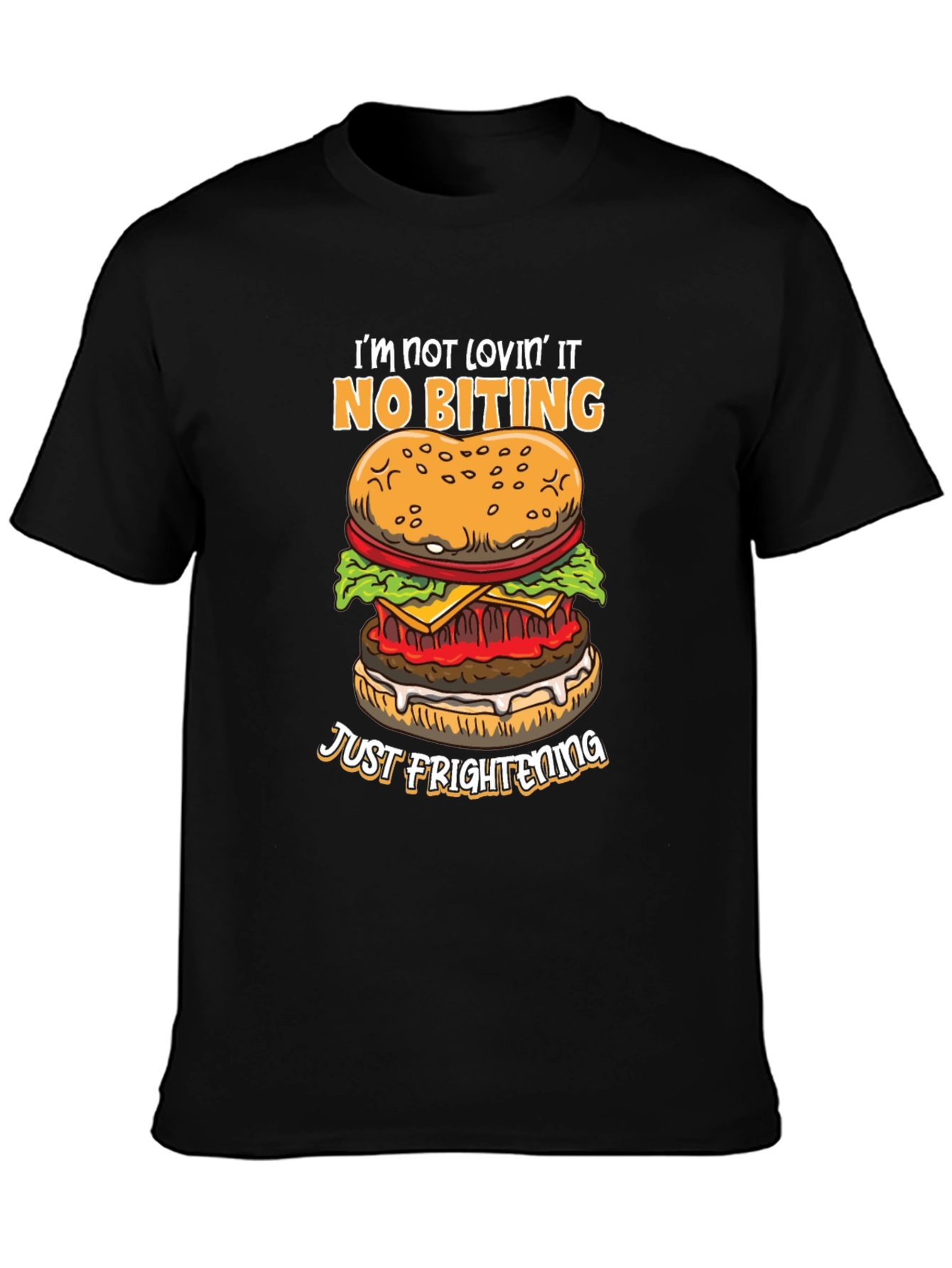 Funny Burger Graphic T-Shirt - No Biting Just Frightening!