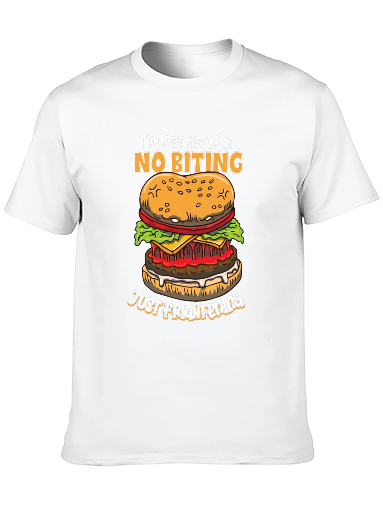 Funny Burger Graphic T-Shirt - No Biting Just Frightening!