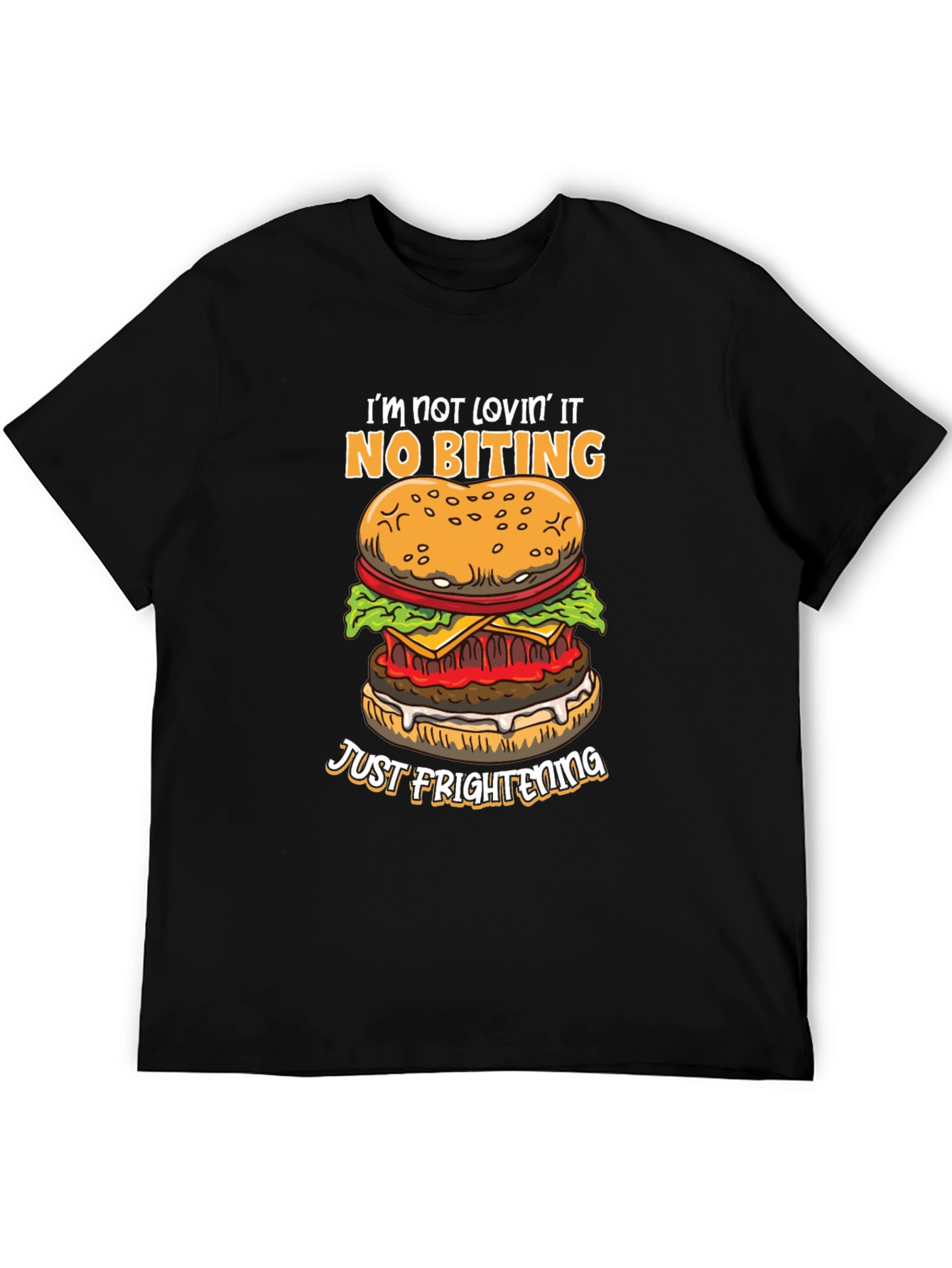 Funny Burger Graphic T-Shirt - No Biting Just Frightening!