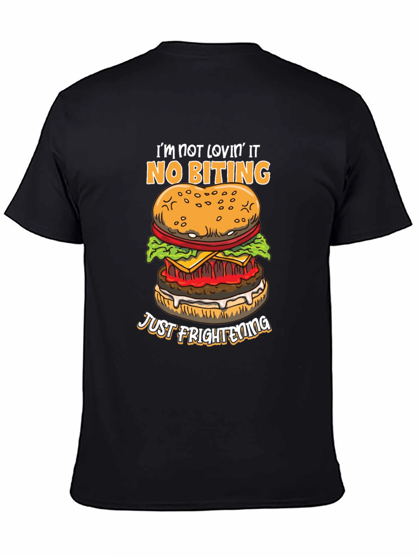 Funny Burger Graphic T-Shirt - No Biting Just Frightening!
