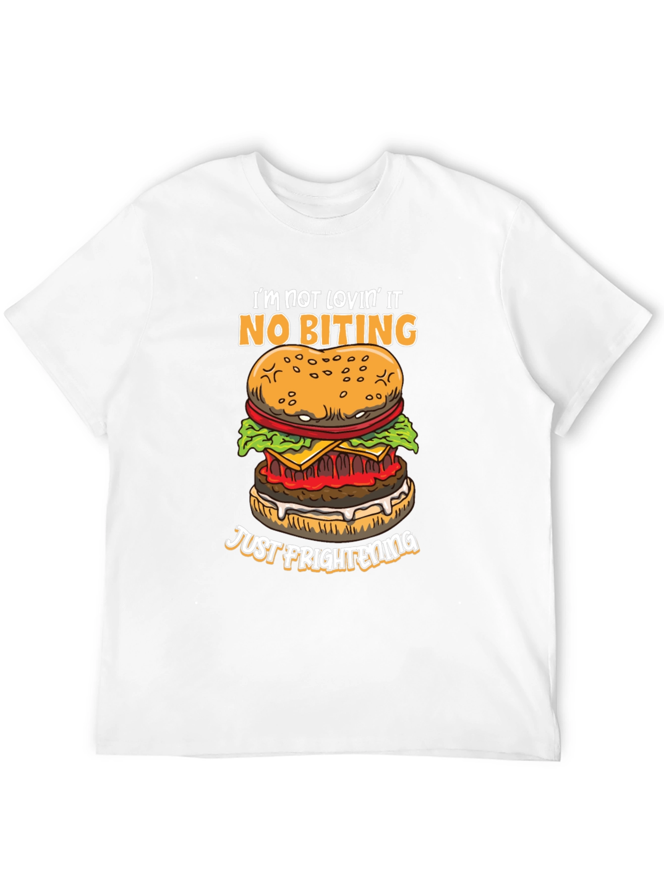Funny Burger Graphic T-Shirt - No Biting Just Frightening!