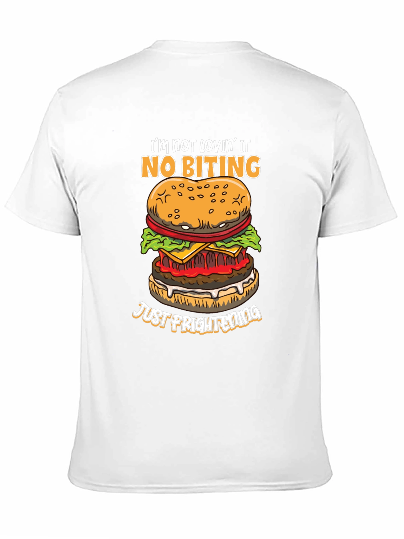 Funny Burger Graphic T-Shirt - No Biting Just Frightening!