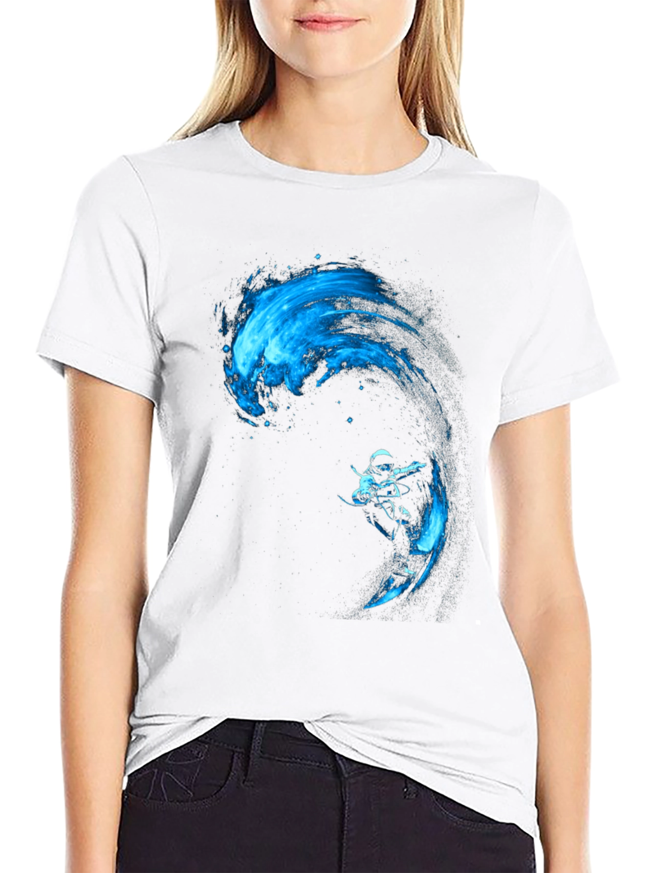 Black T-Shirt with Blue Water Rider Graphic
