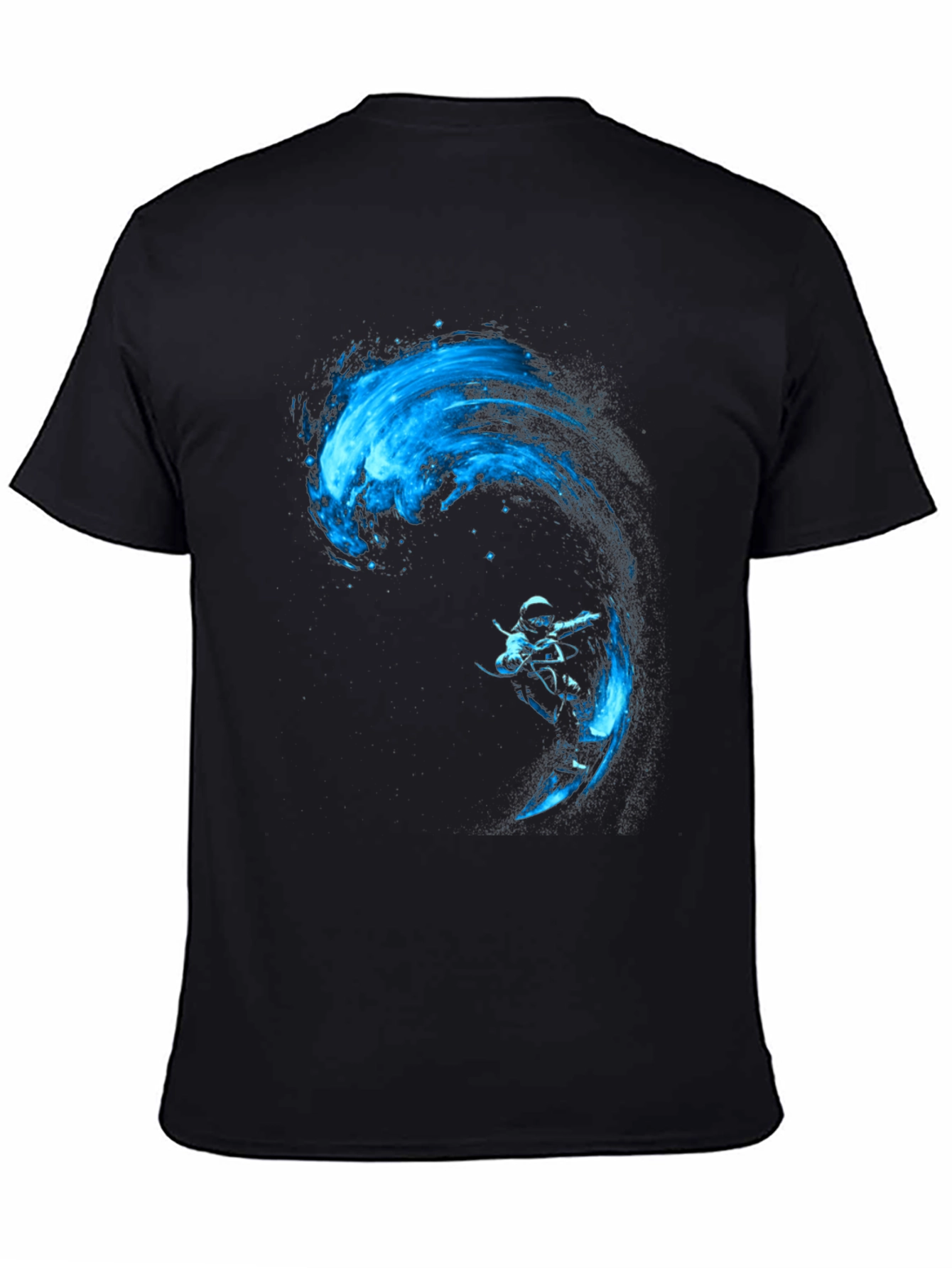 Black T-Shirt with Blue Water Rider Graphic