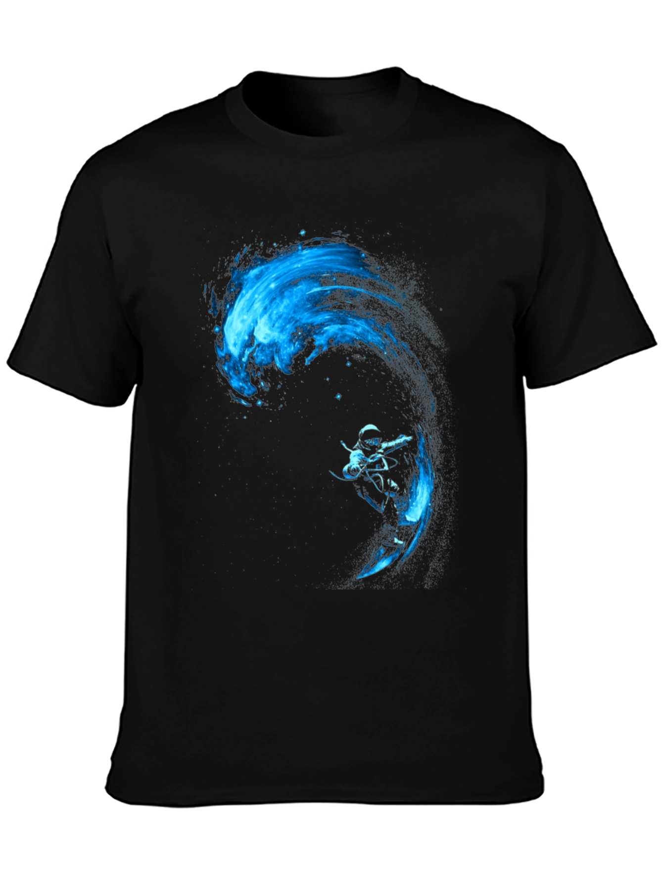 Black T-Shirt with Blue Water Rider Graphic