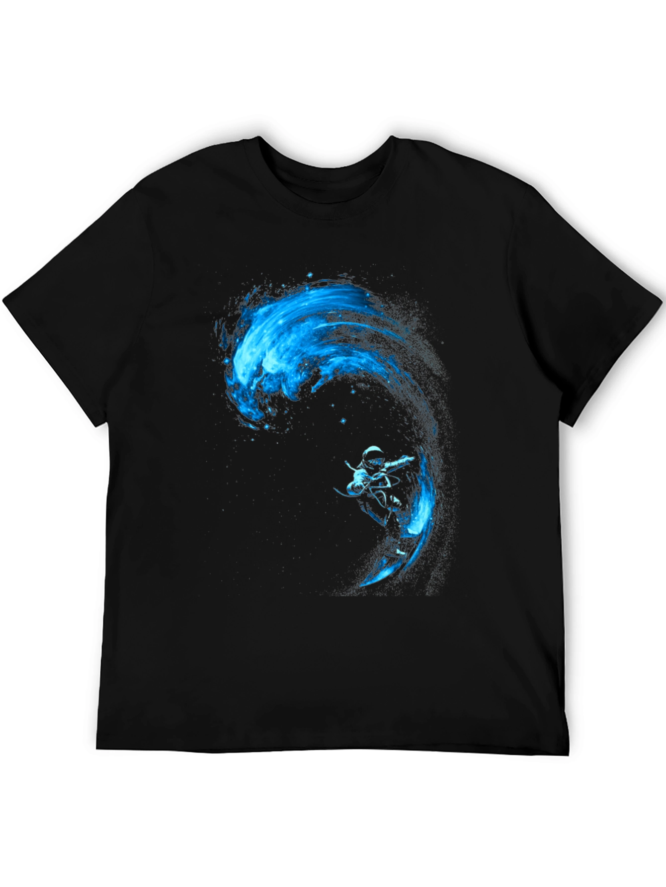 Black T-Shirt with Blue Water Rider Graphic