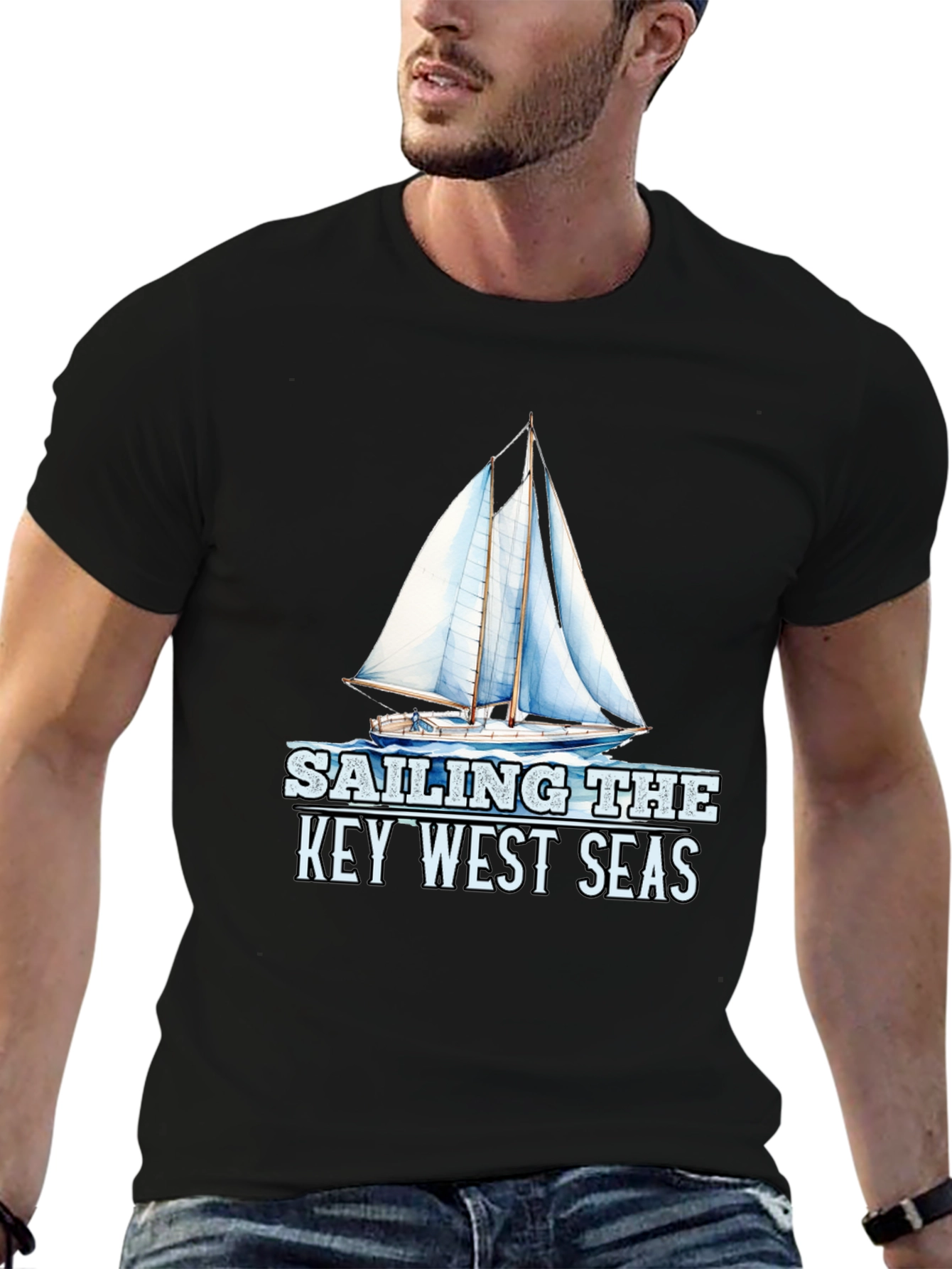 Sailing Key West Seas Black Graphic T-Shirt