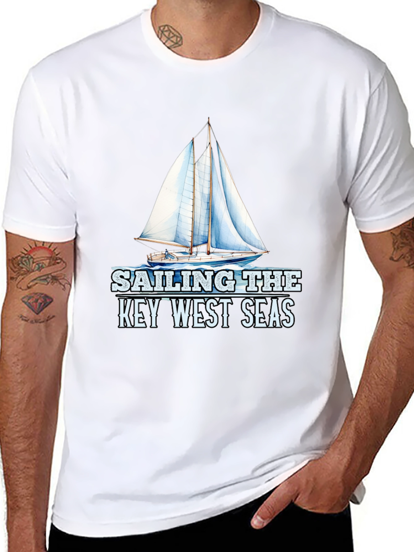 Sailing Key West Seas Black Graphic T-Shirt