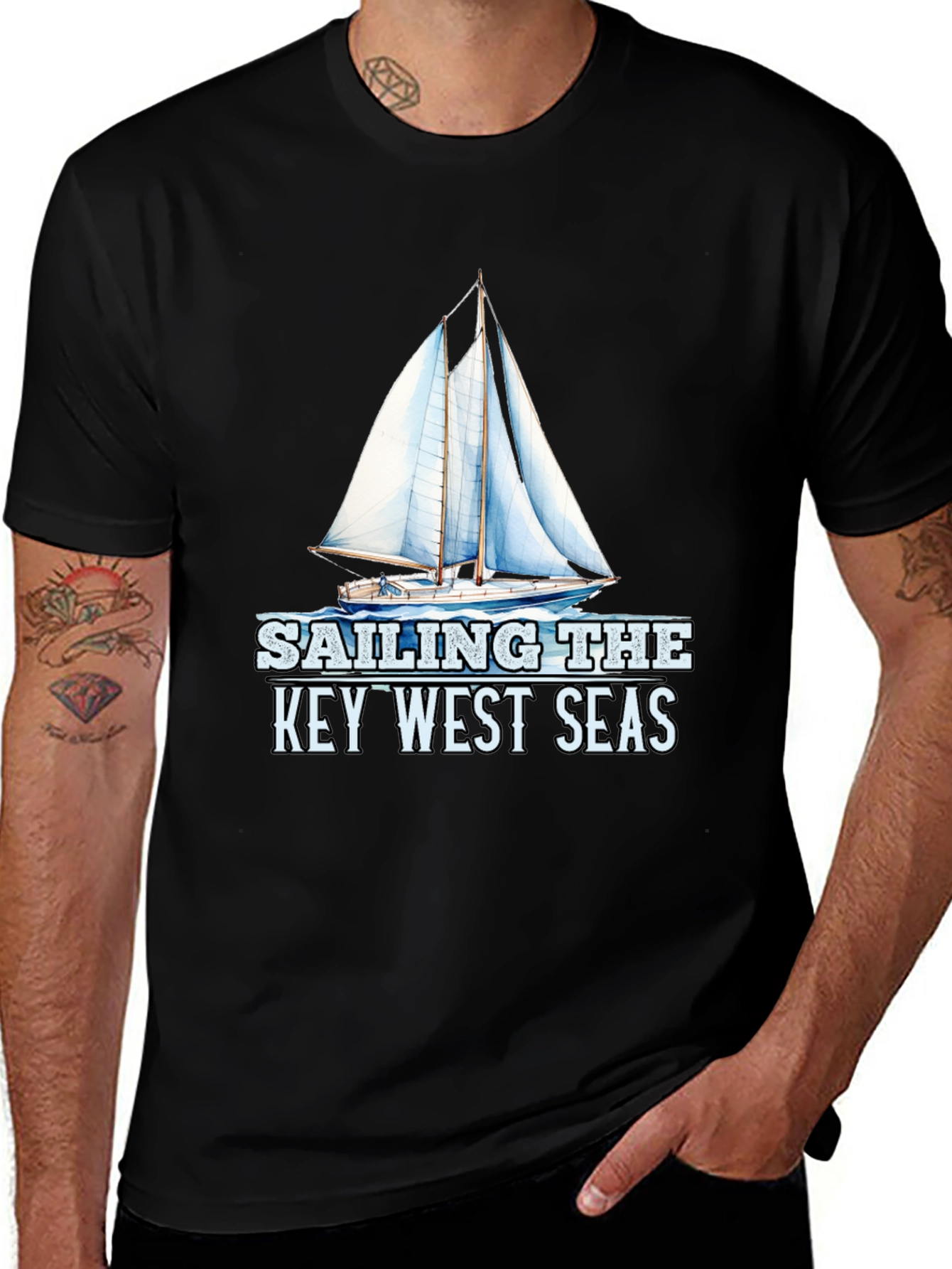 Sailing Key West Seas Black Graphic T-Shirt
