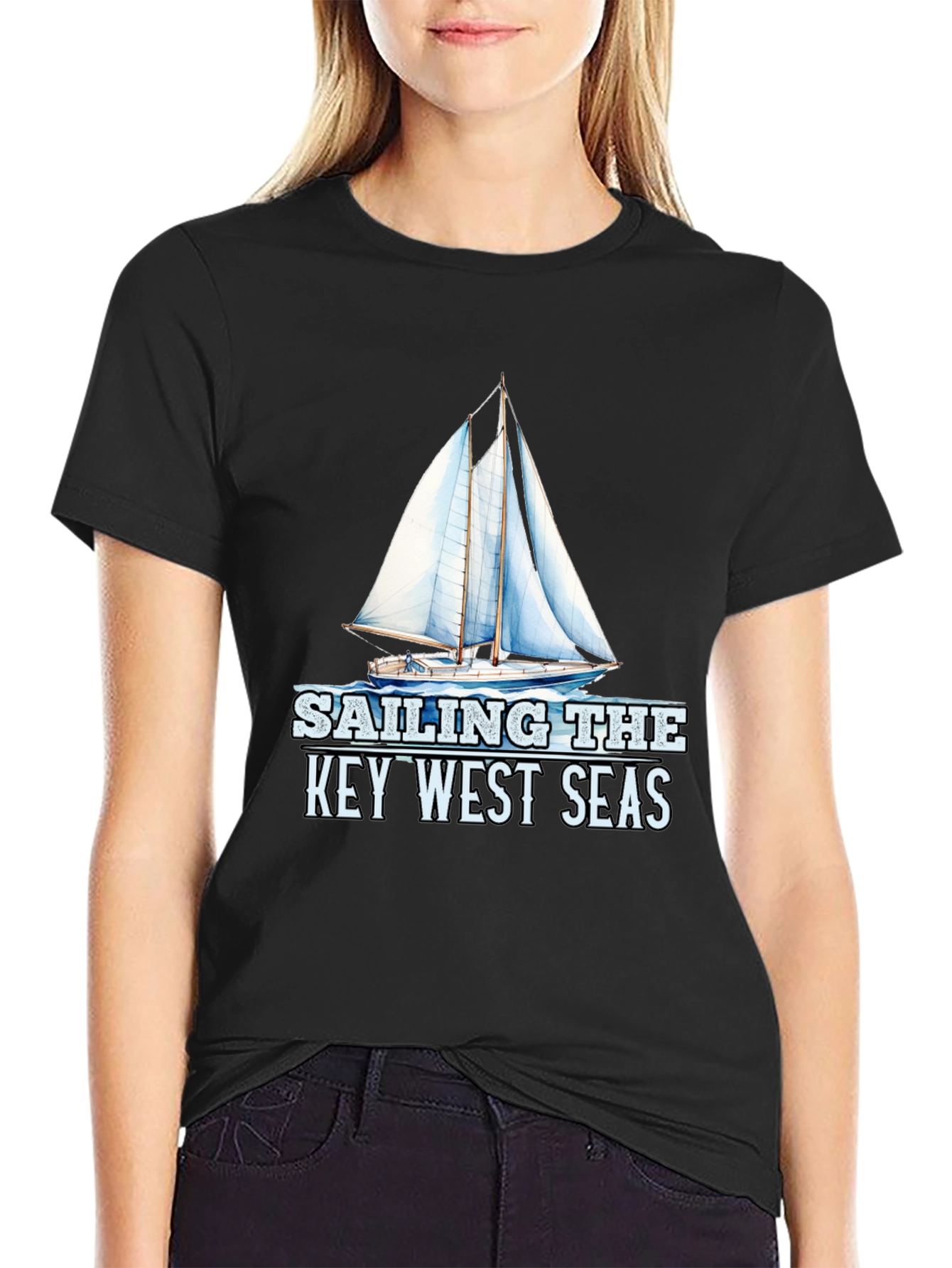 Sailing Key West Seas Black Graphic T-Shirt