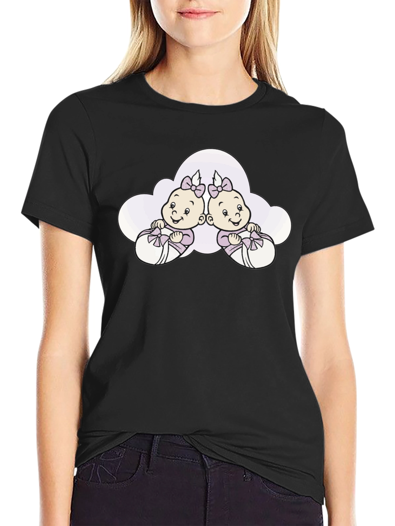Cute Twin Baby T-Shirt - Black