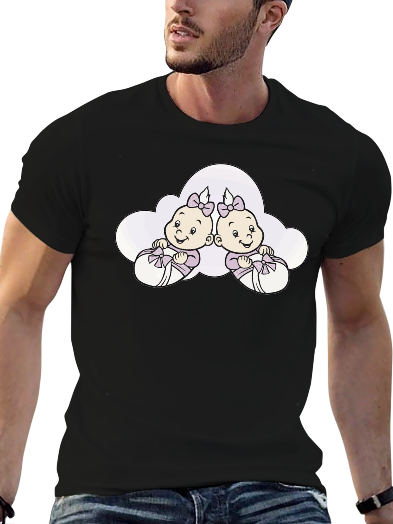 Cute Twin Baby T-Shirt - Black