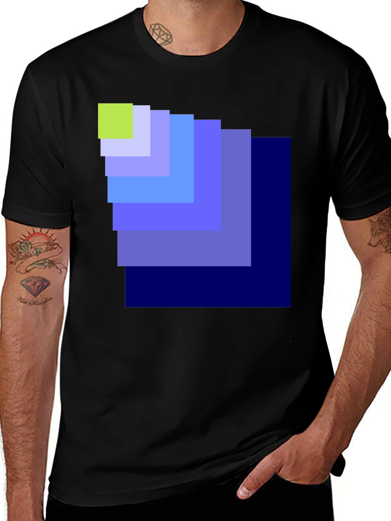 Geometric Square Pattern Black T-Shirt
