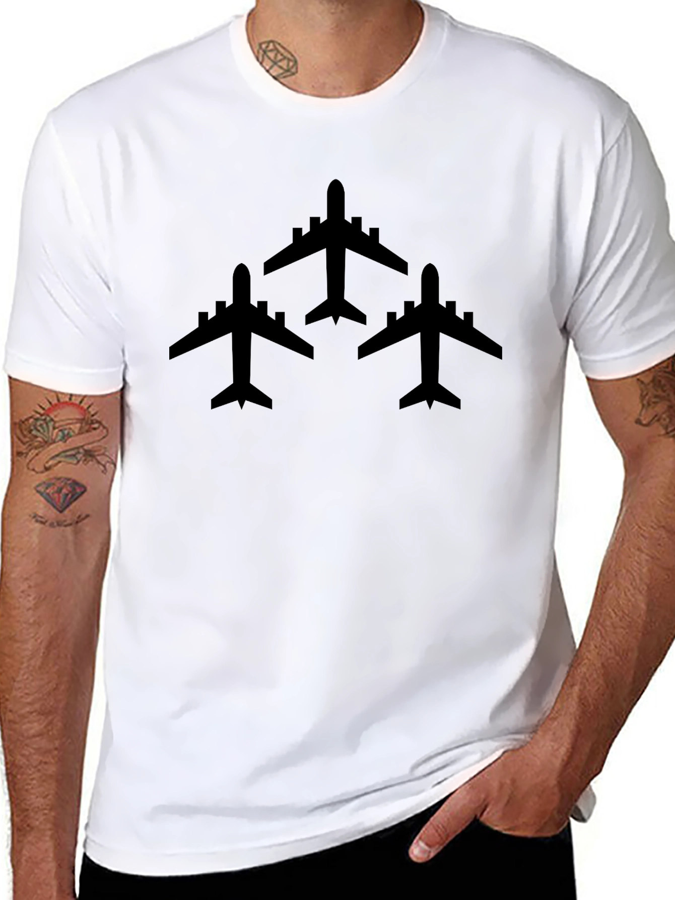 Airplane Silhouette Graphic Tee - Black Crew Neck