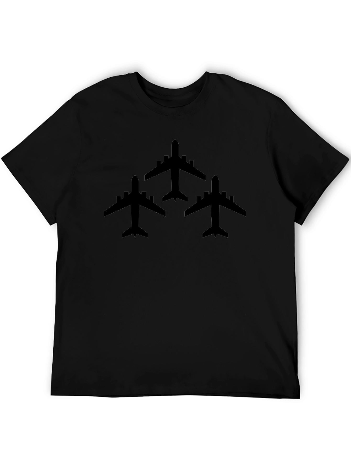 Airplane Silhouette Graphic Tee - Black Crew Neck