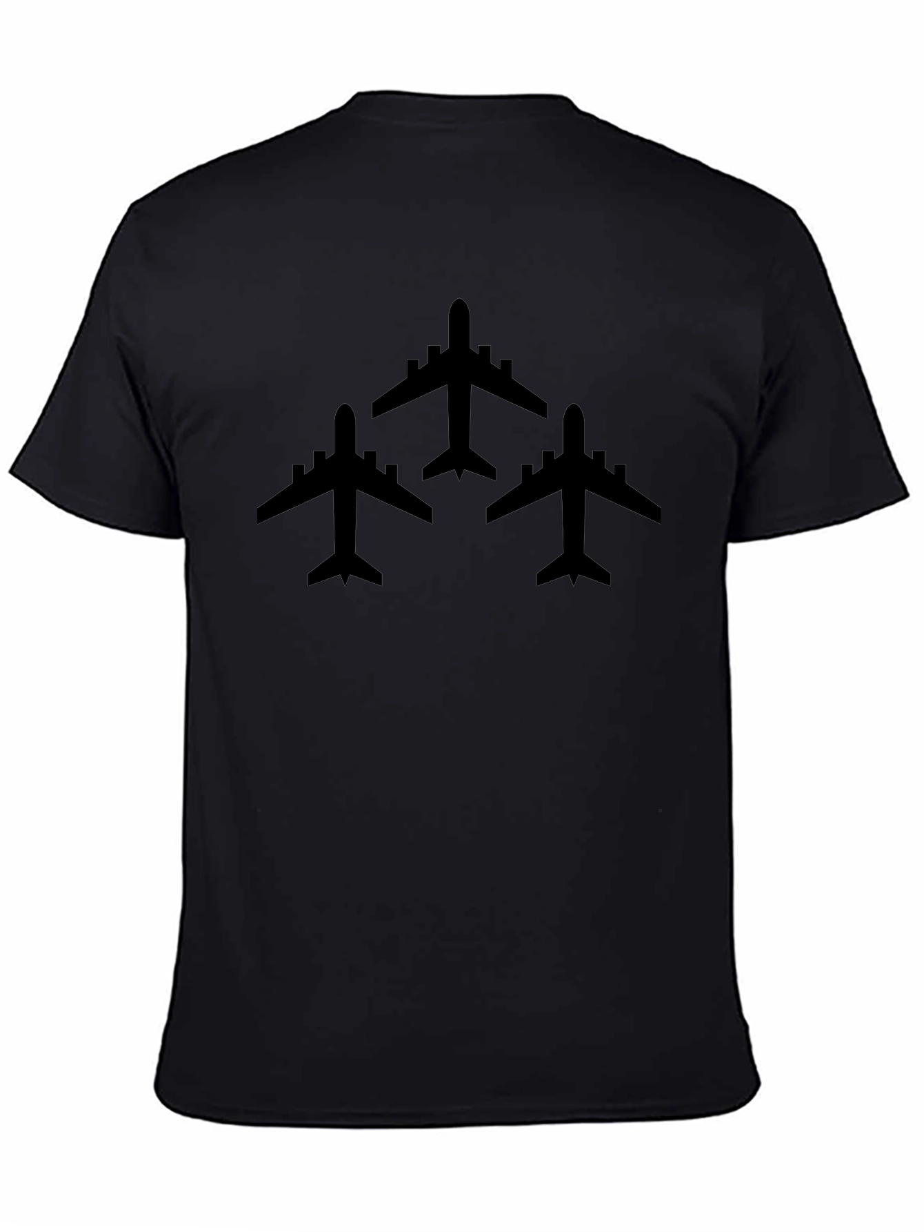 Airplane Silhouette Graphic Tee - Black Crew Neck
