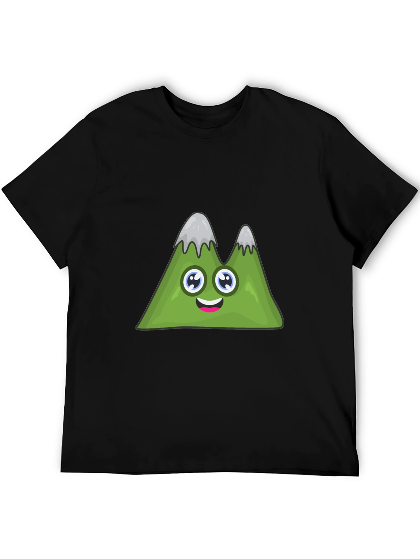 Cute Cartoon Mountain Graphic Black T-Shirt