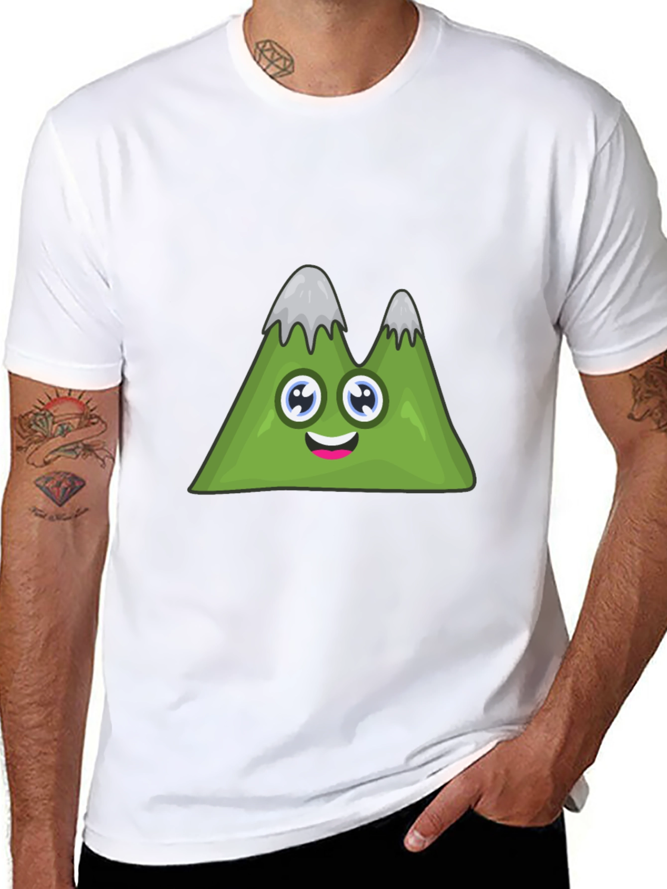 Cute Cartoon Mountain Graphic Black T-Shirt
