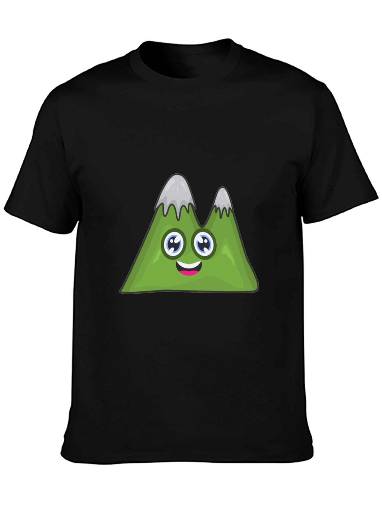 Cute Cartoon Mountain Graphic Black T-Shirt