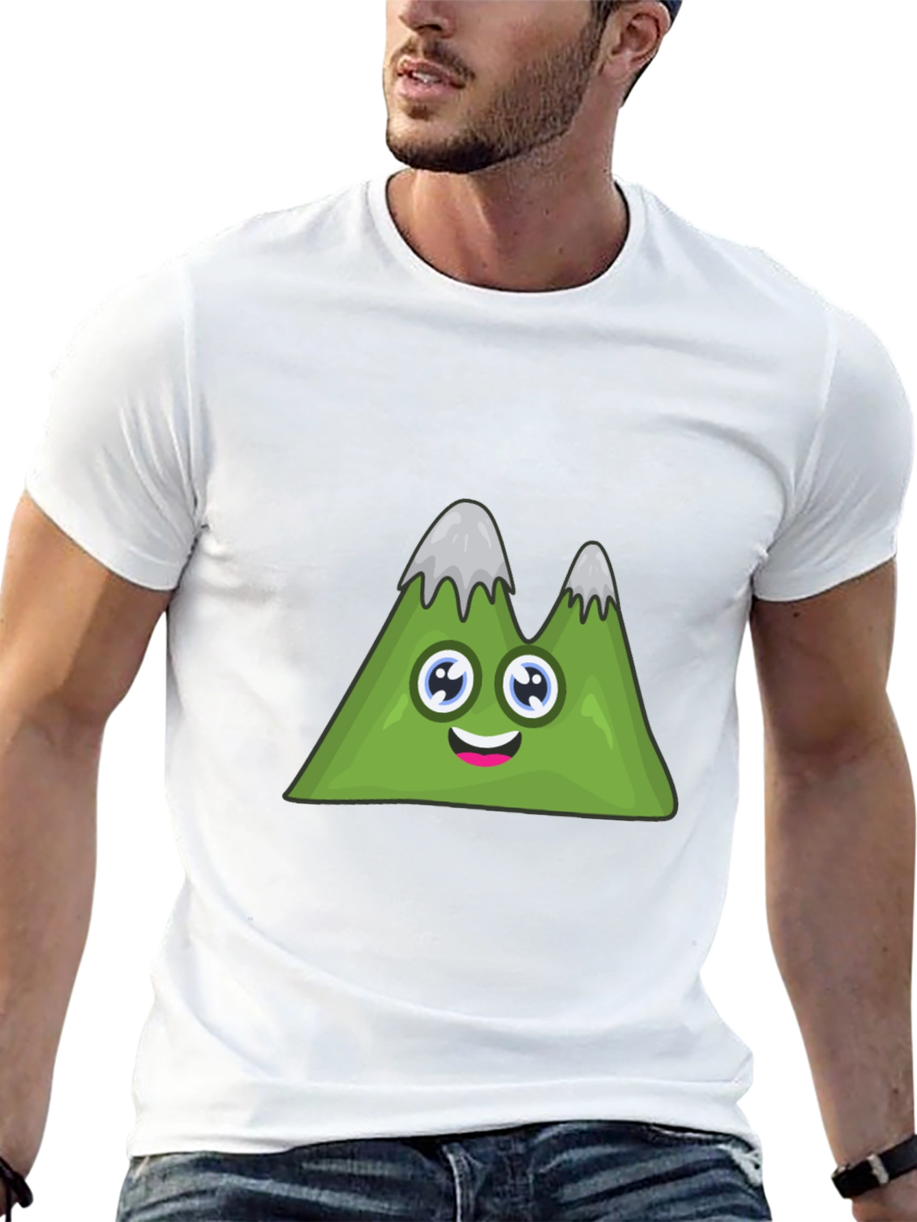 Cute Cartoon Mountain Graphic Black T-Shirt