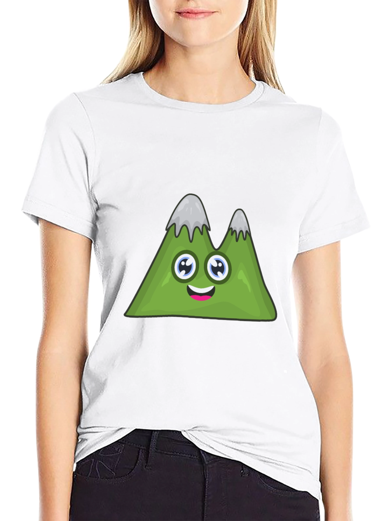 Cute Cartoon Mountain Graphic Black T-Shirt