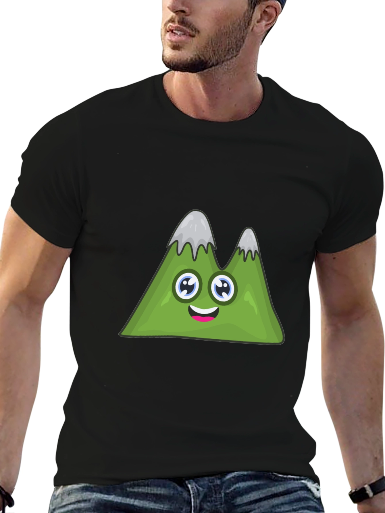 Cute Cartoon Mountain Graphic Black T-Shirt