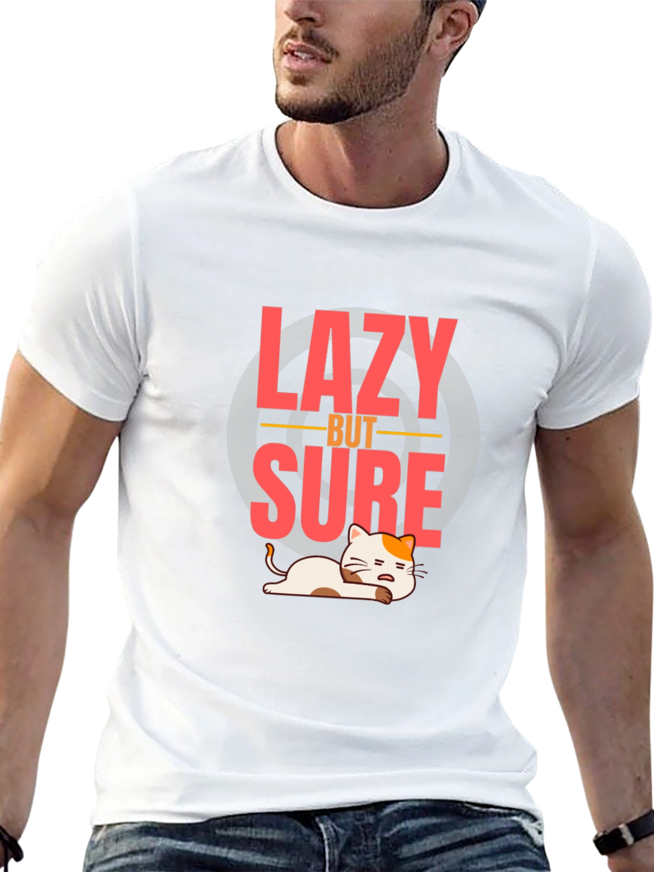 Lazy But Sure T-Shirt - Funny Cat Graphic Tee