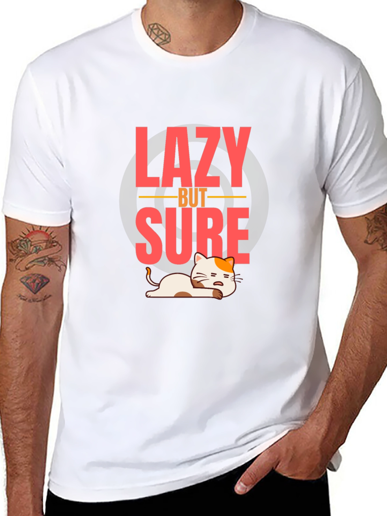 Lazy But Sure T-Shirt - Funny Cat Graphic Tee