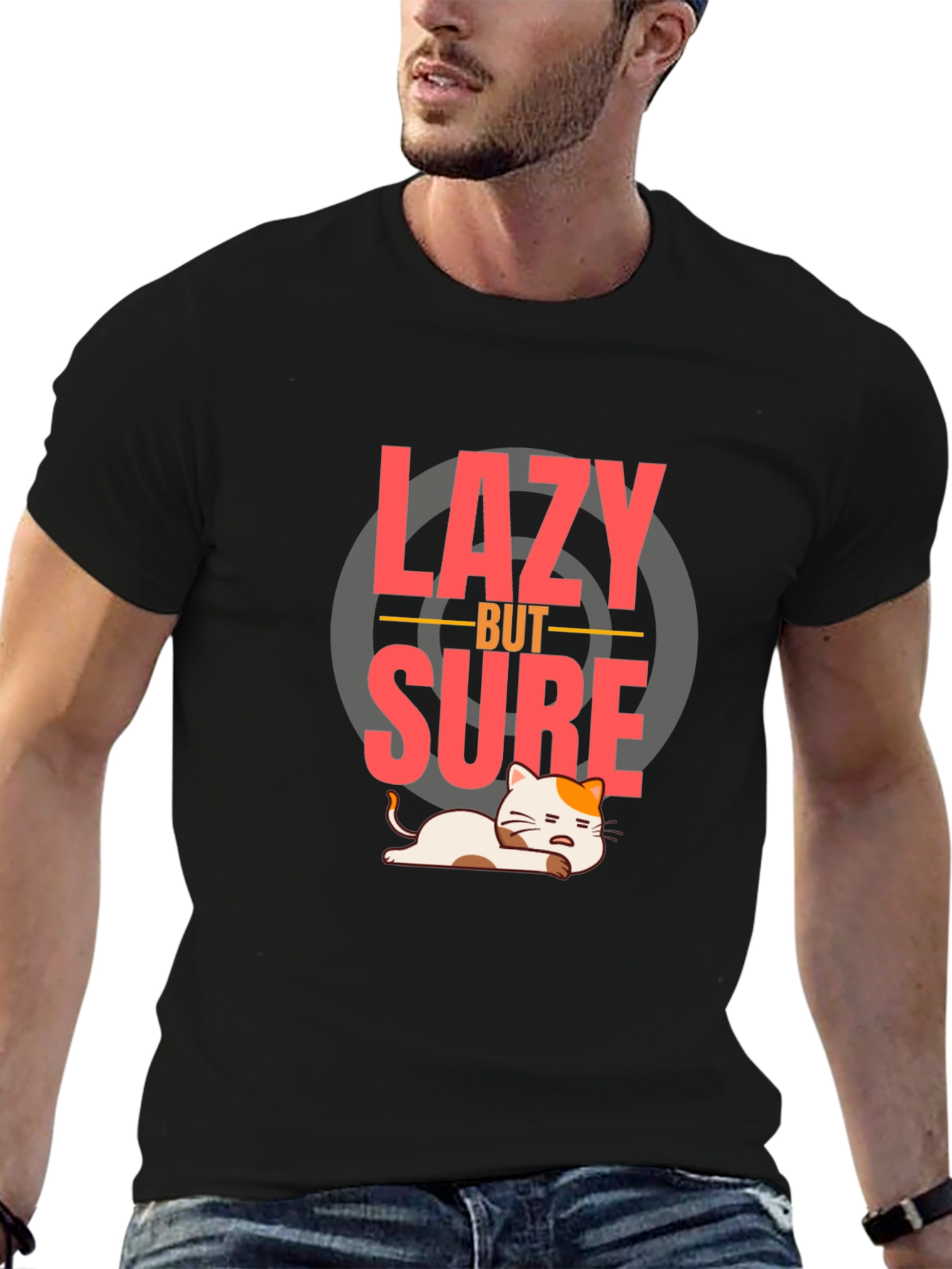 Lazy But Sure T-Shirt - Funny Cat Graphic Tee