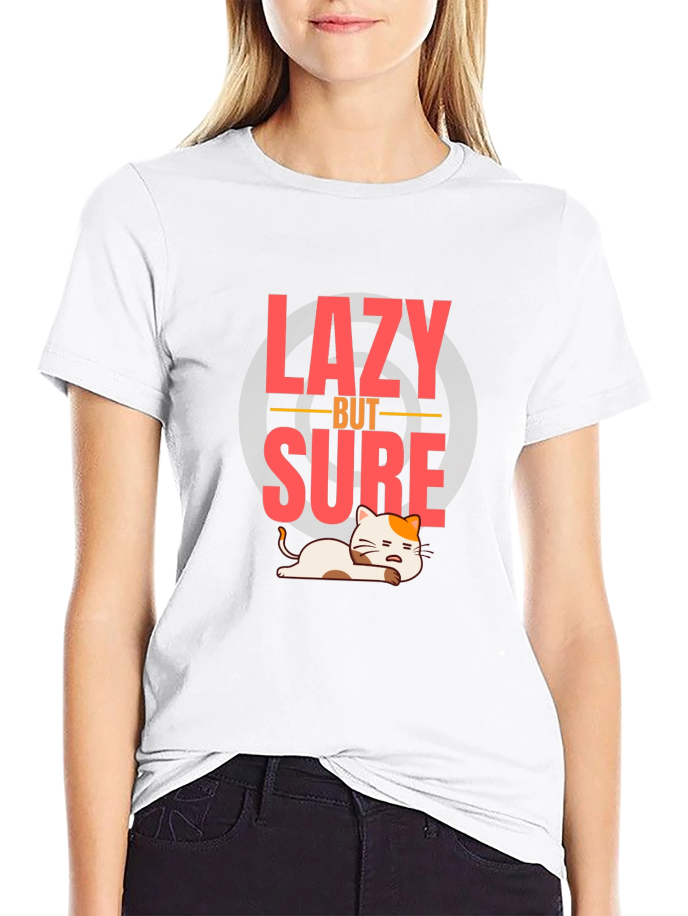Lazy But Sure T-Shirt - Funny Cat Graphic Tee