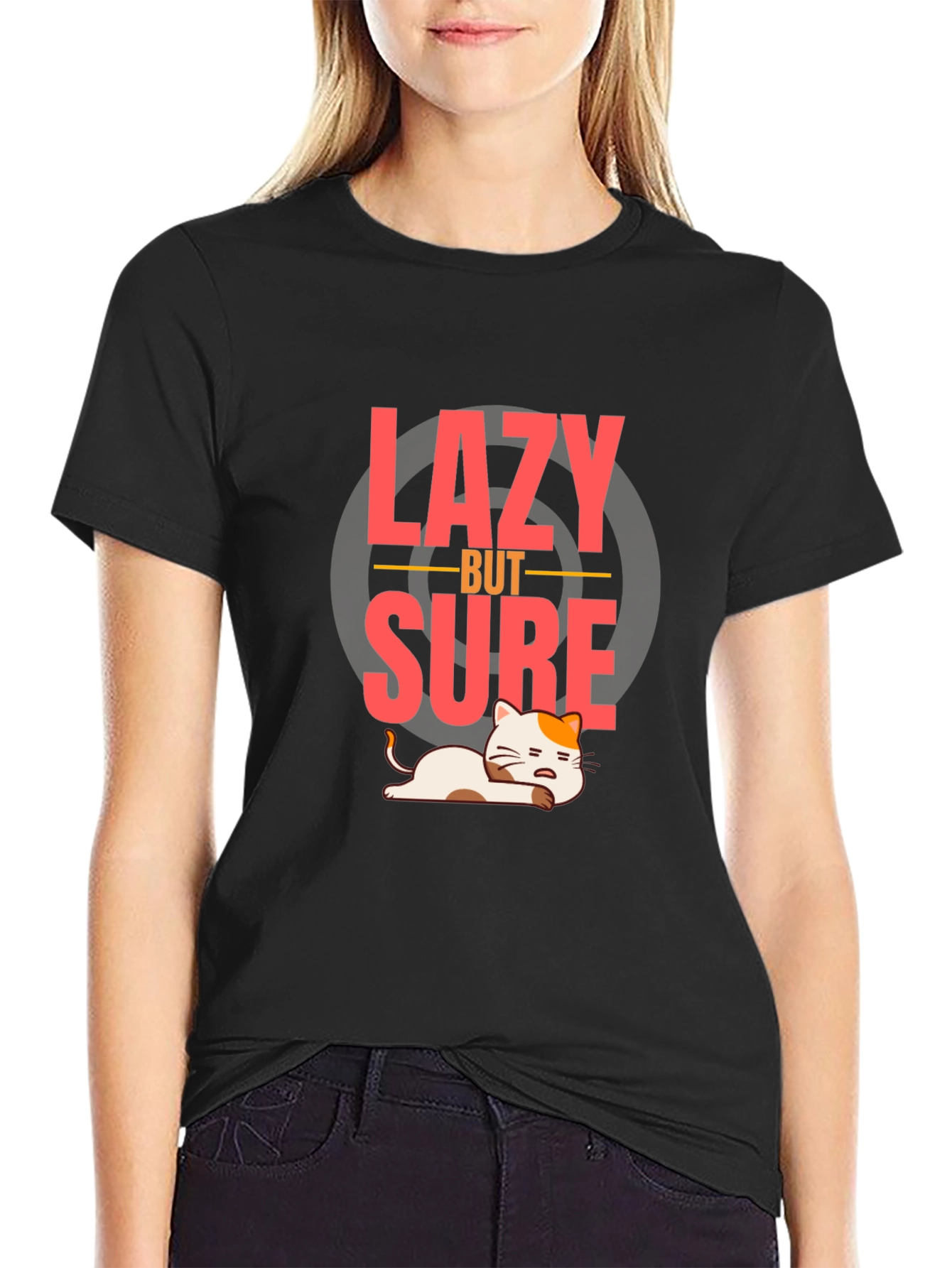 Lazy But Sure T-Shirt - Funny Cat Graphic Tee