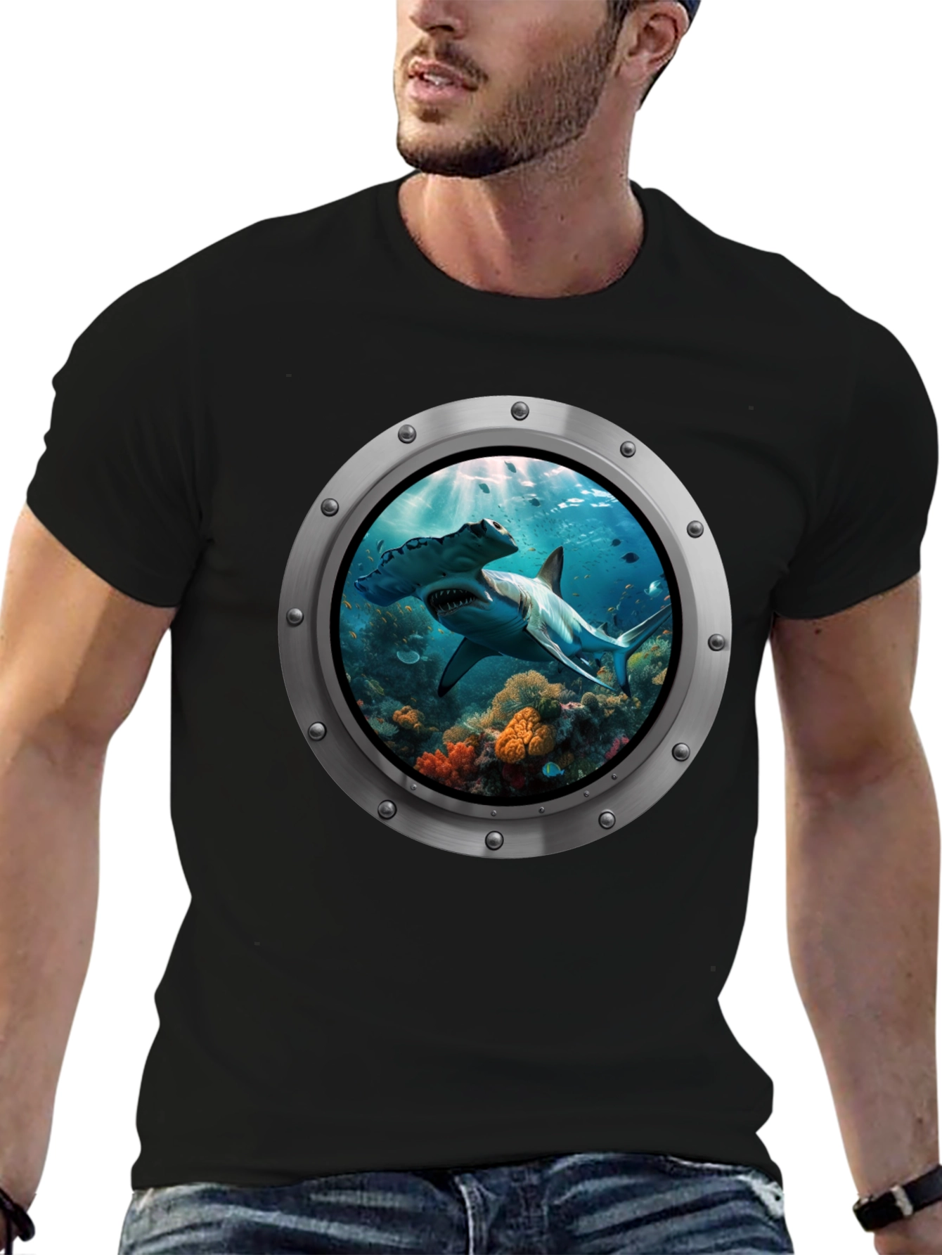 Ocean Shark Porthole Graphic T-Shirt