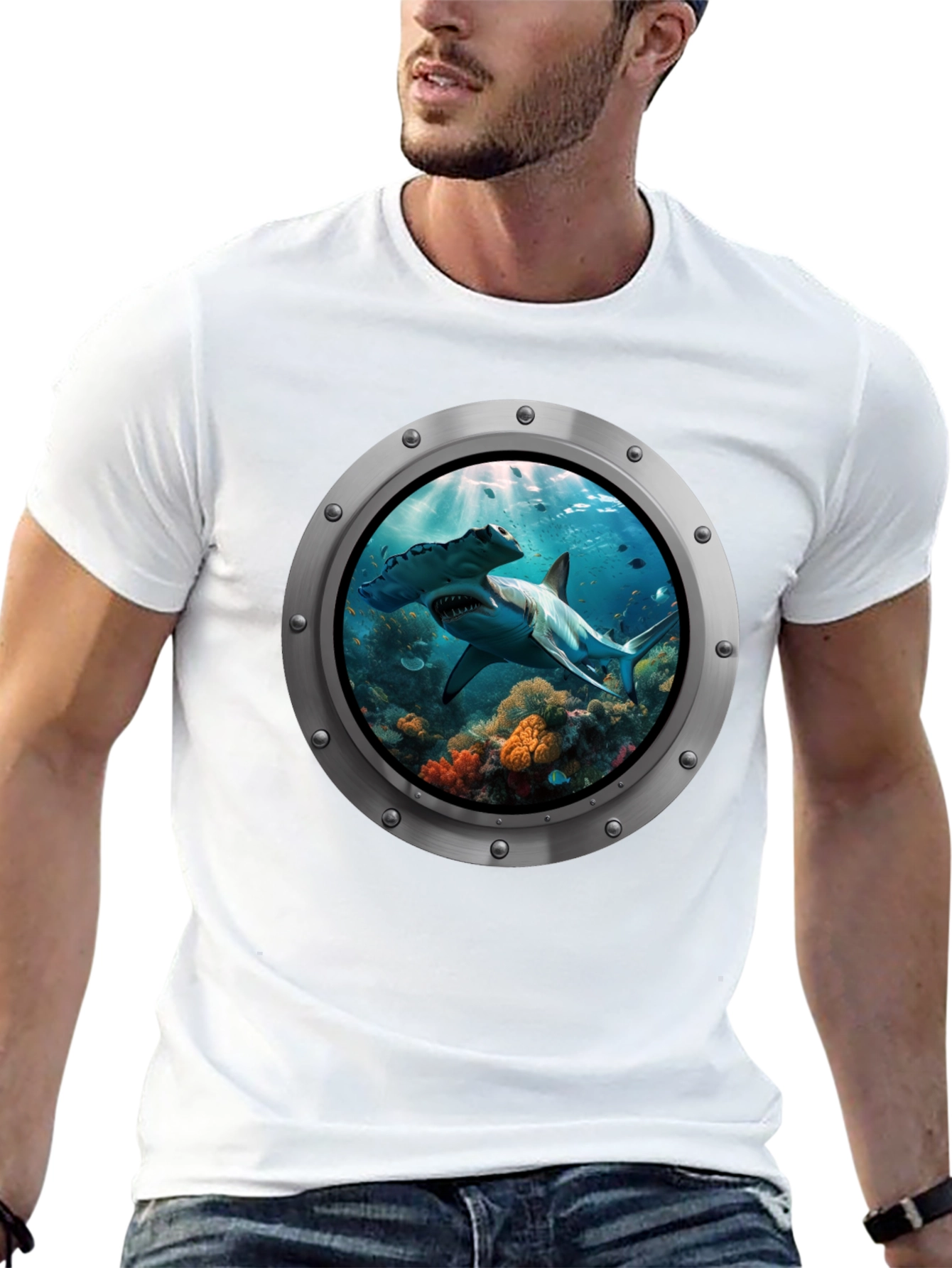 Ocean Shark Porthole Graphic T-Shirt