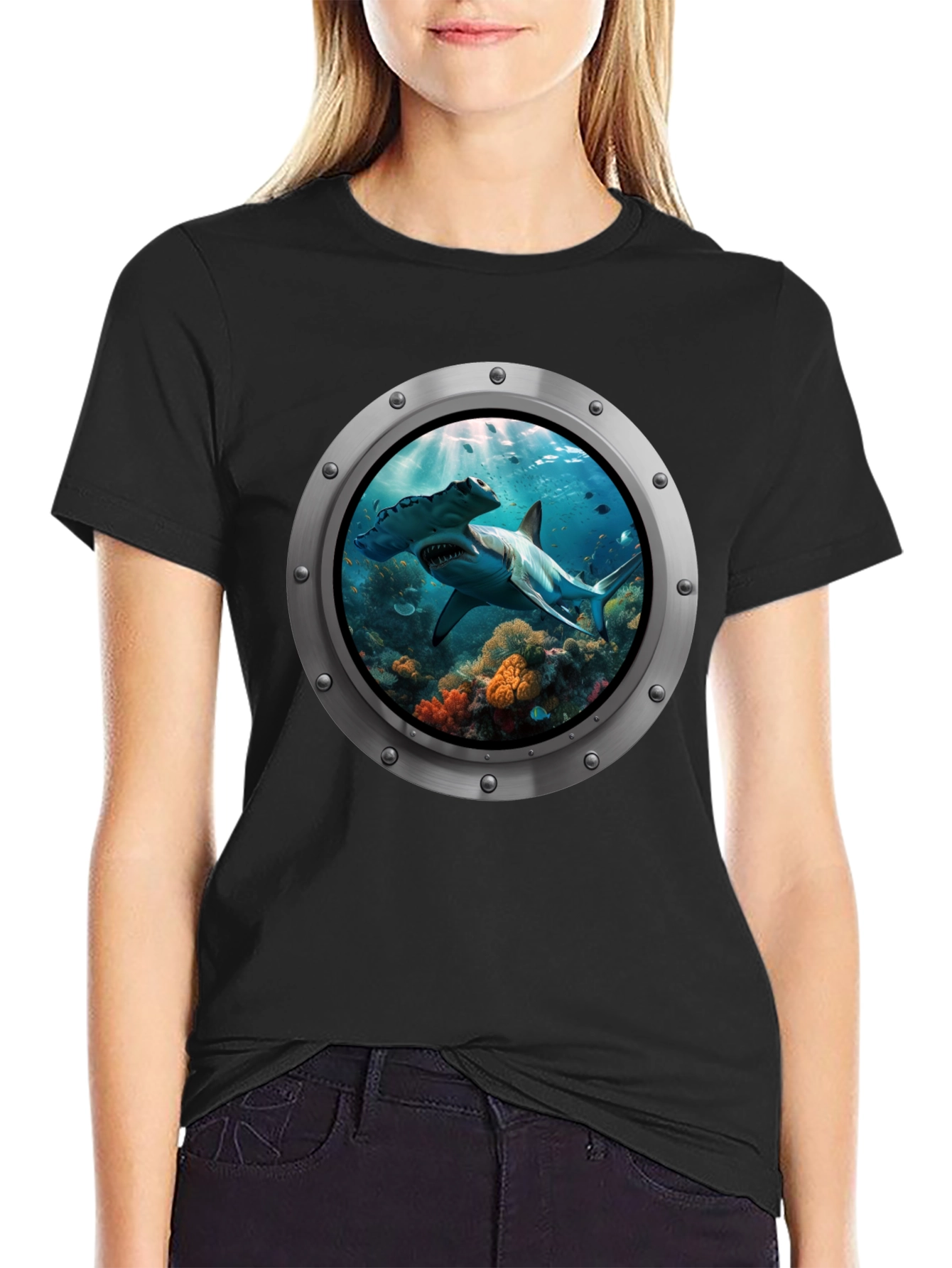 Ocean Shark Porthole Graphic T-Shirt