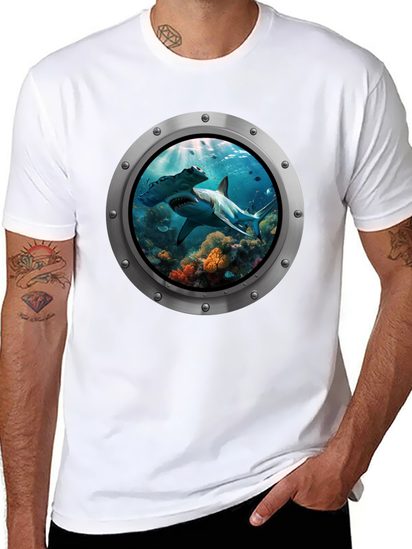 Ocean Shark Porthole Graphic T-Shirt