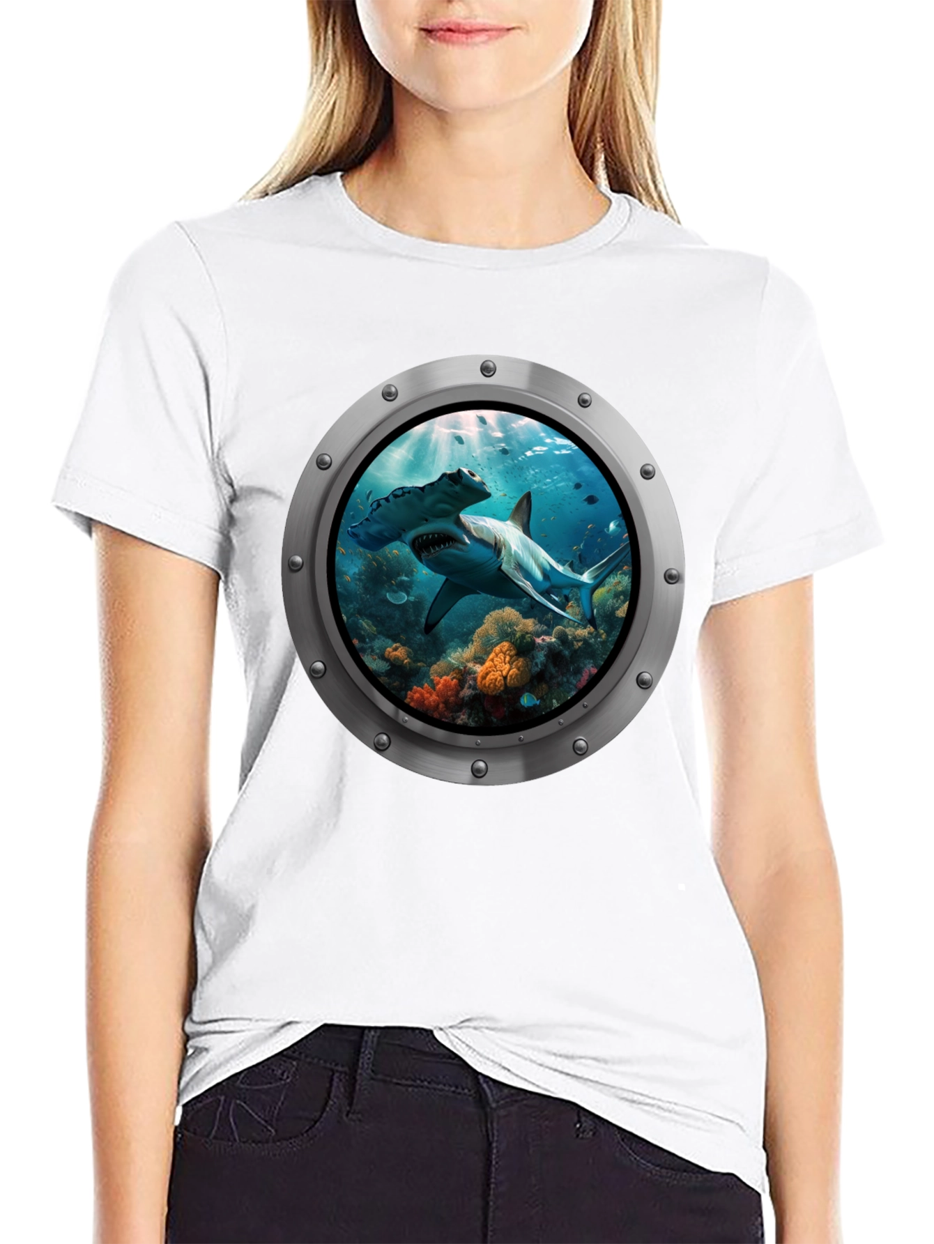 Ocean Shark Porthole Graphic T-Shirt