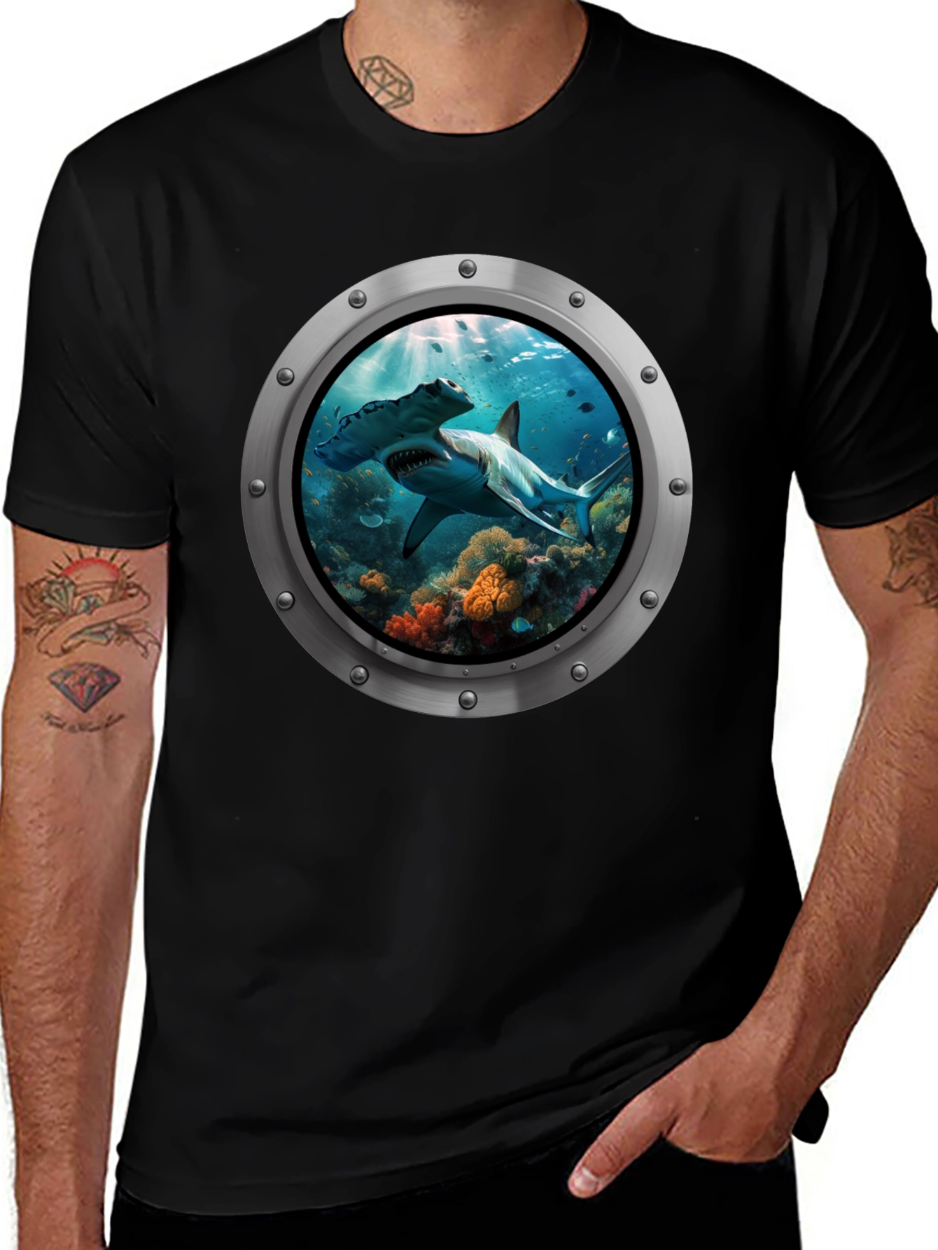 Ocean Shark Porthole Graphic T-Shirt