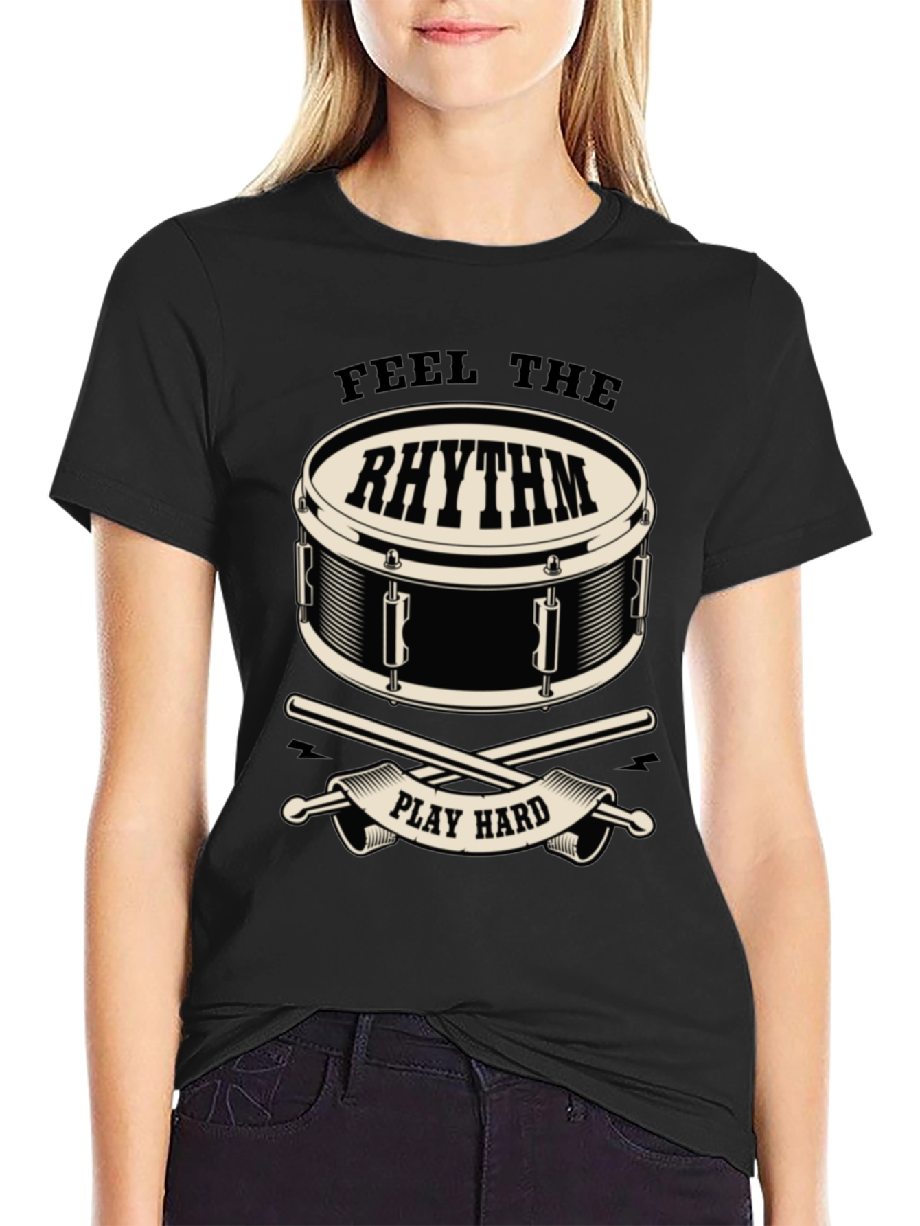 Feel the Rhythm Drum Graphic Tee - Black