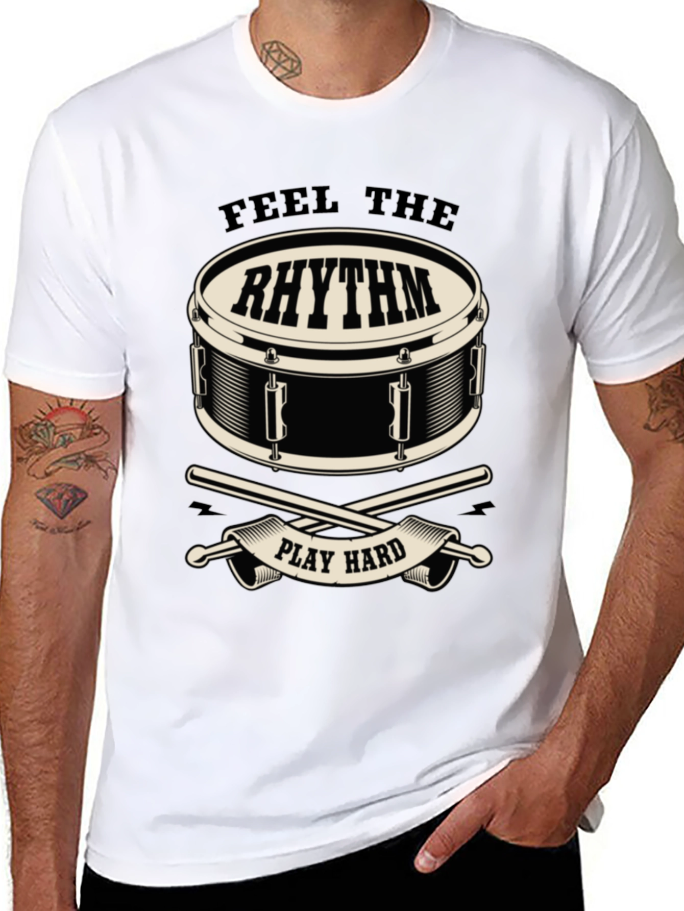 Feel the Rhythm Drum Graphic Tee - Black