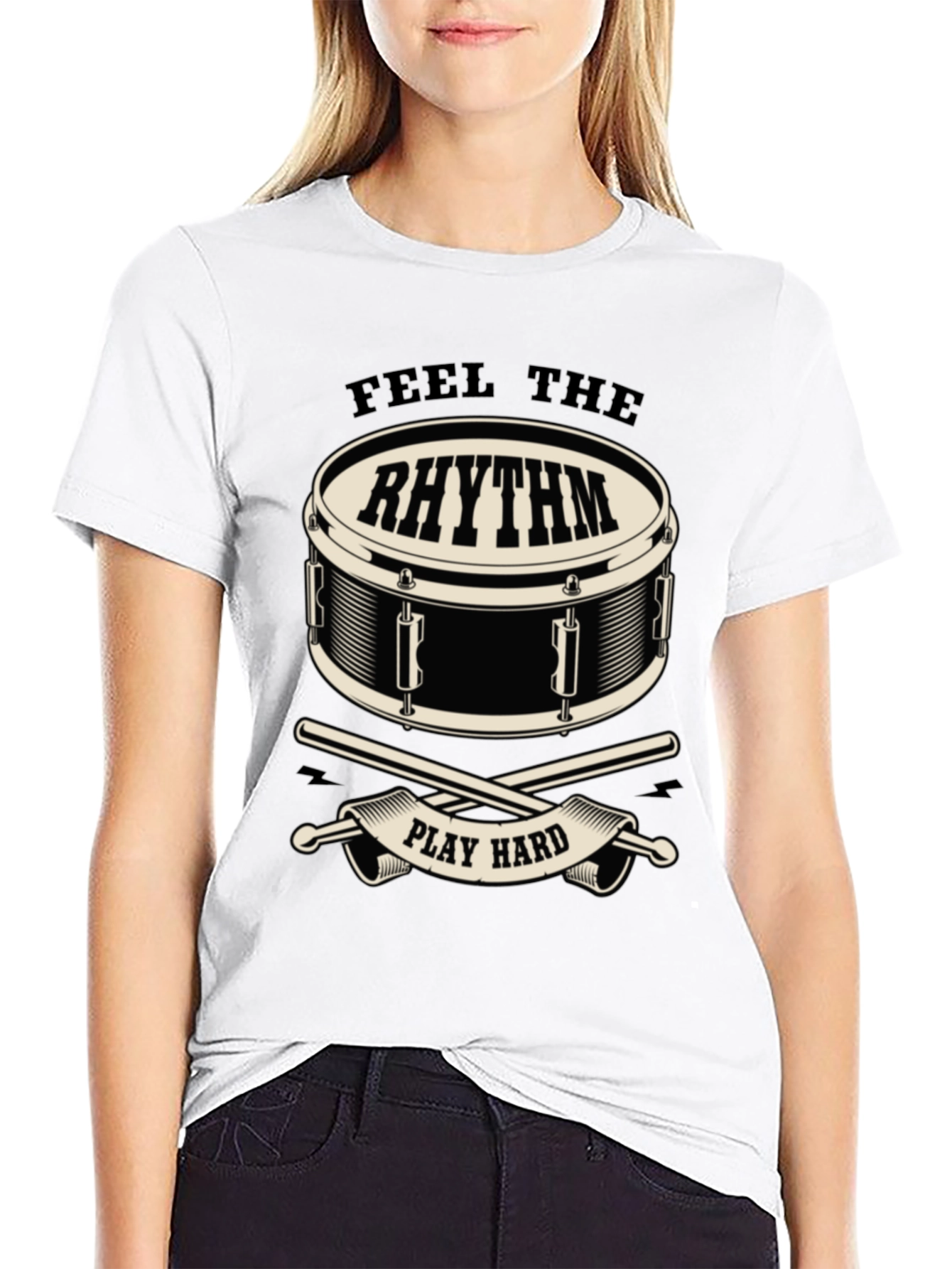 Feel the Rhythm Drum Graphic Tee - Black