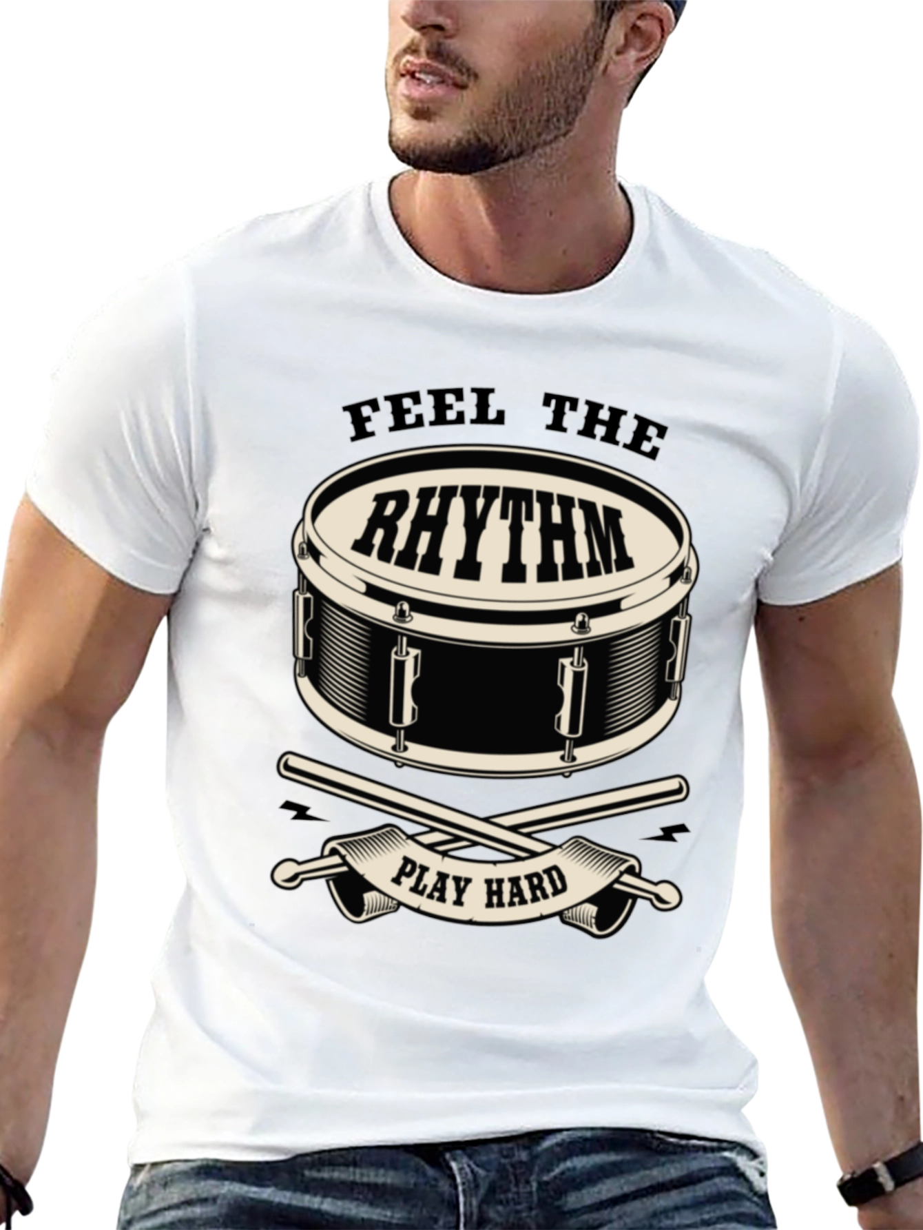 Feel the Rhythm Drum Graphic Tee - Black