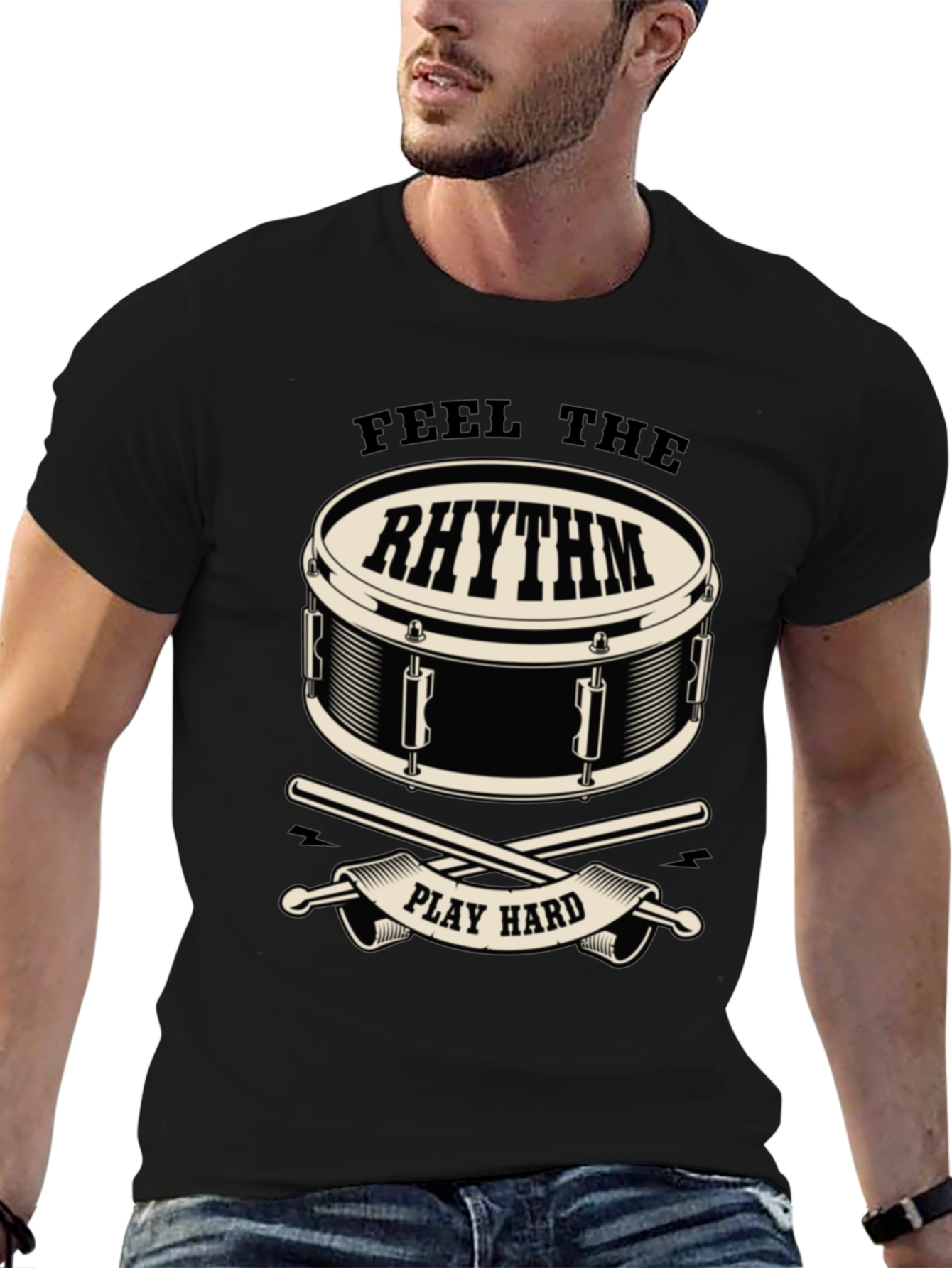 Feel the Rhythm Drum Graphic Tee - Black