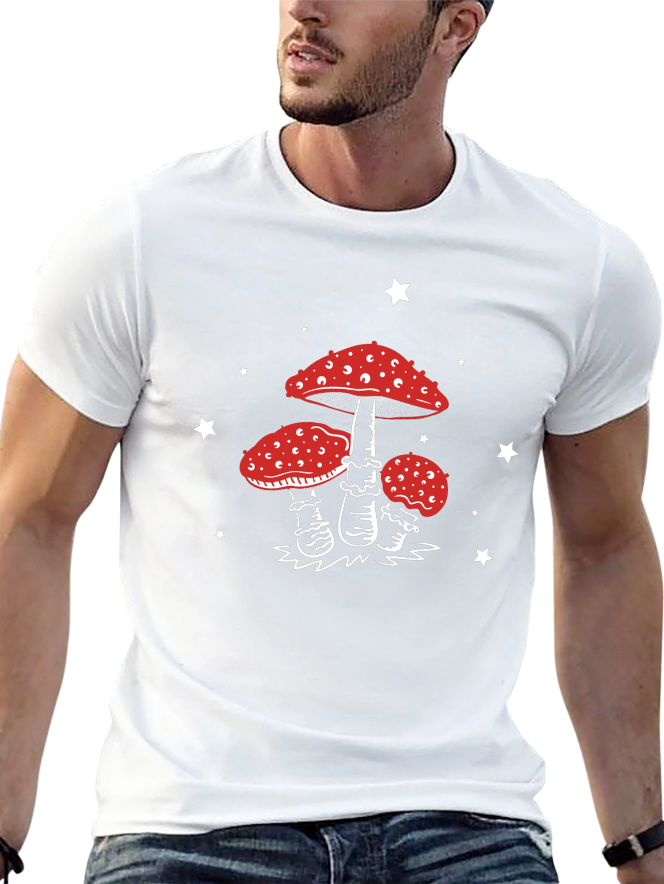Mushroom Star Graphic Tee - Black Cotton Blend