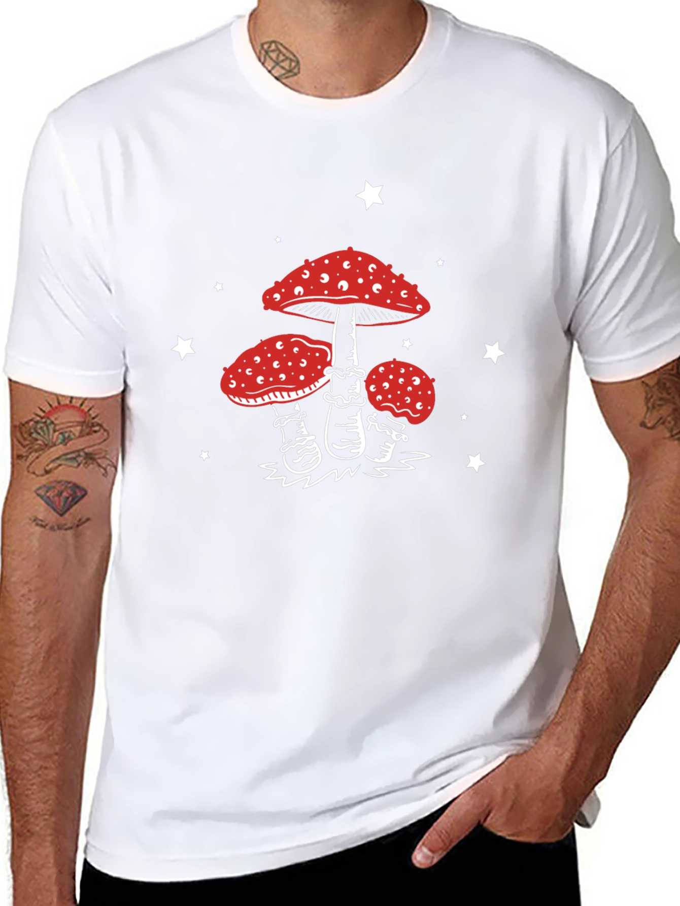 Mushroom Star Graphic Tee - Black Cotton Blend