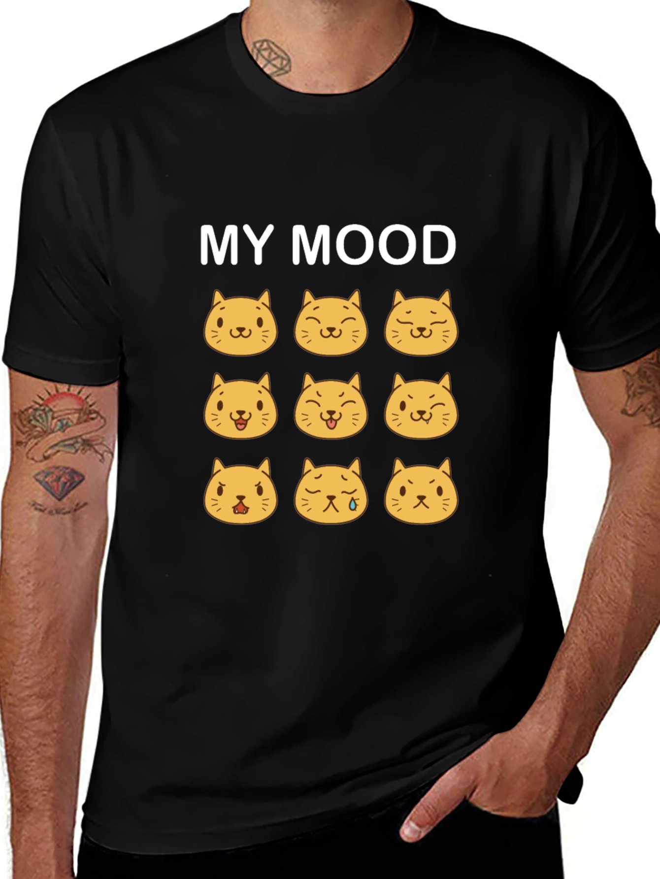 Mood Cats Black T-Shirt - Express Yourself!
