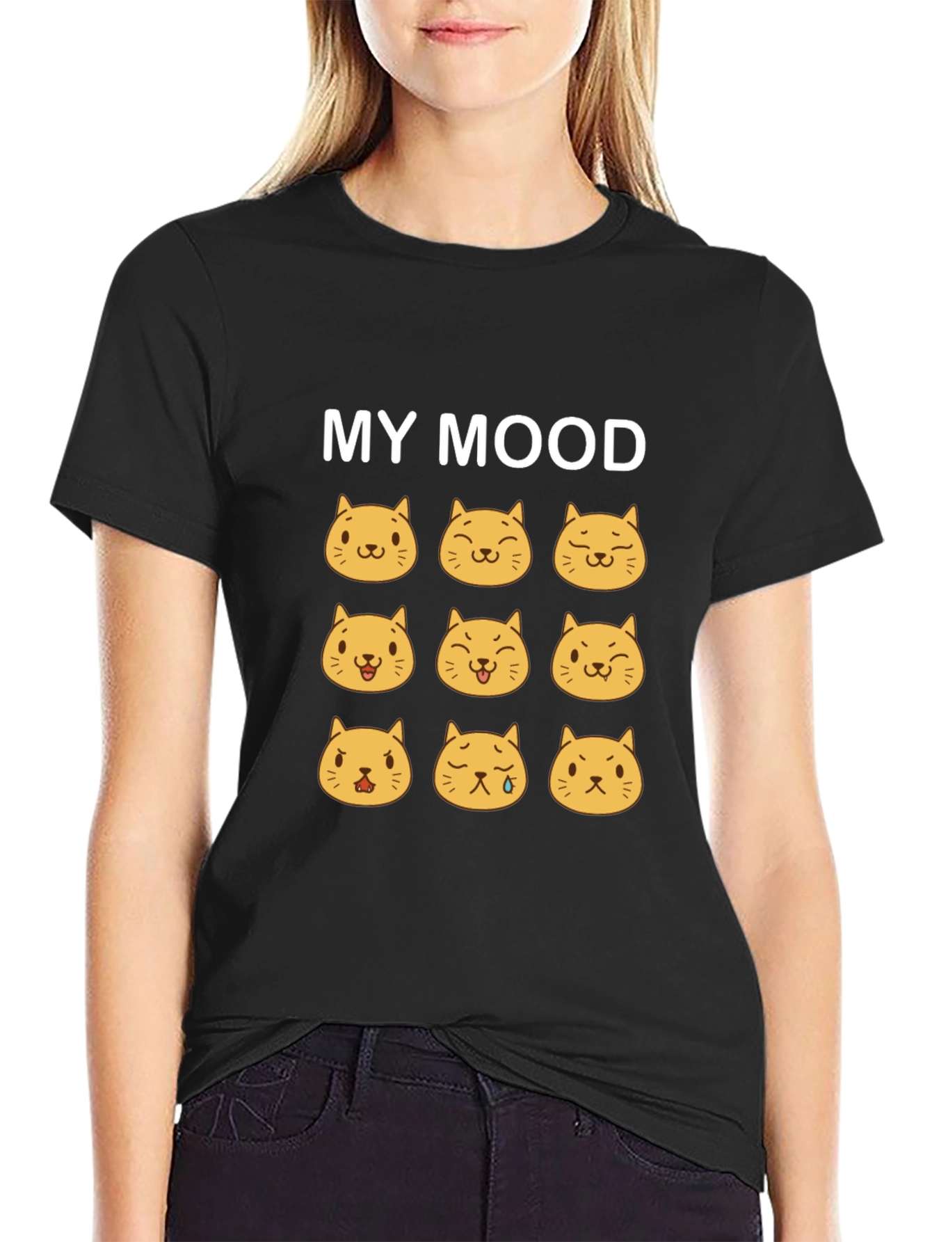 Mood Cats Black T-Shirt - Express Yourself!