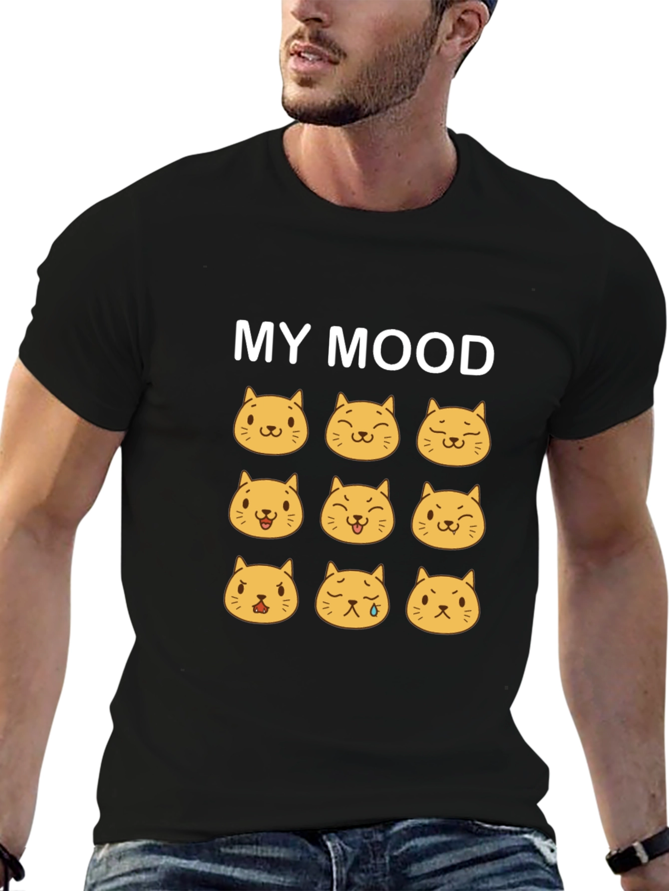 Mood Cats Black T-Shirt - Express Yourself!