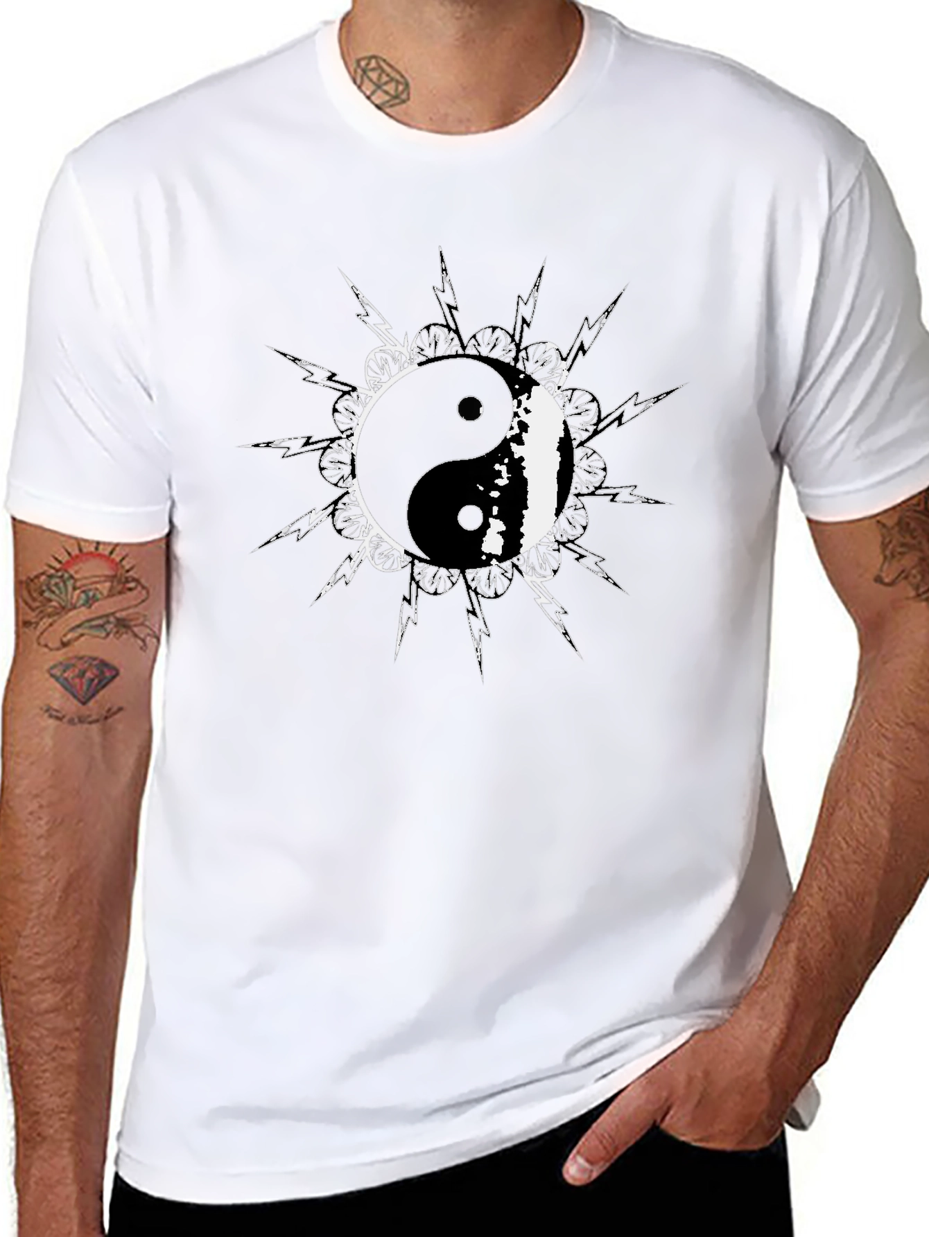 Yin Yang Symbol Graphic Tee - Black Cotton T-Shirt