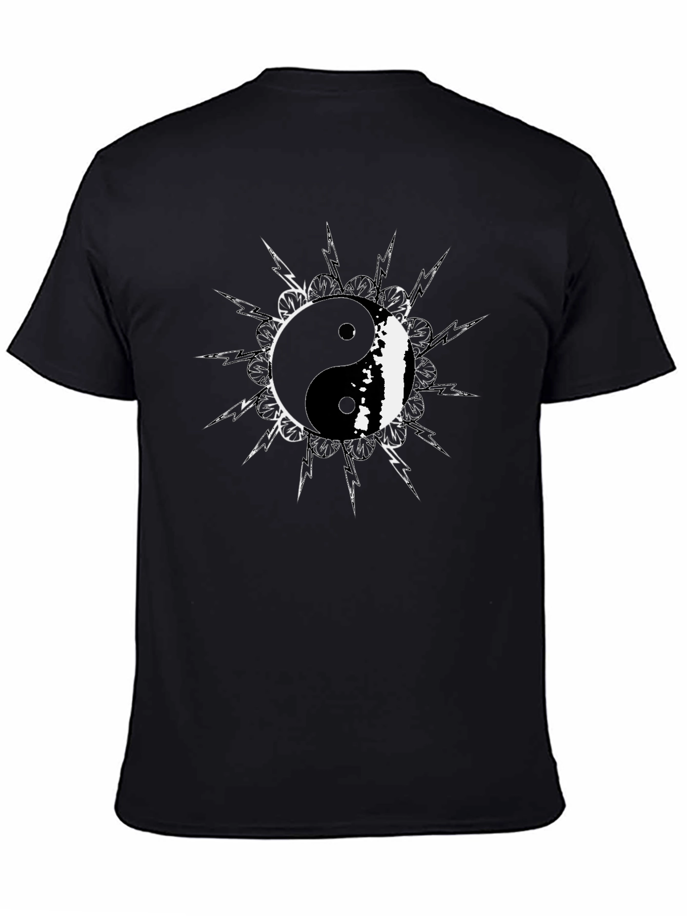 Yin Yang Symbol Graphic Tee - Black Cotton T-Shirt