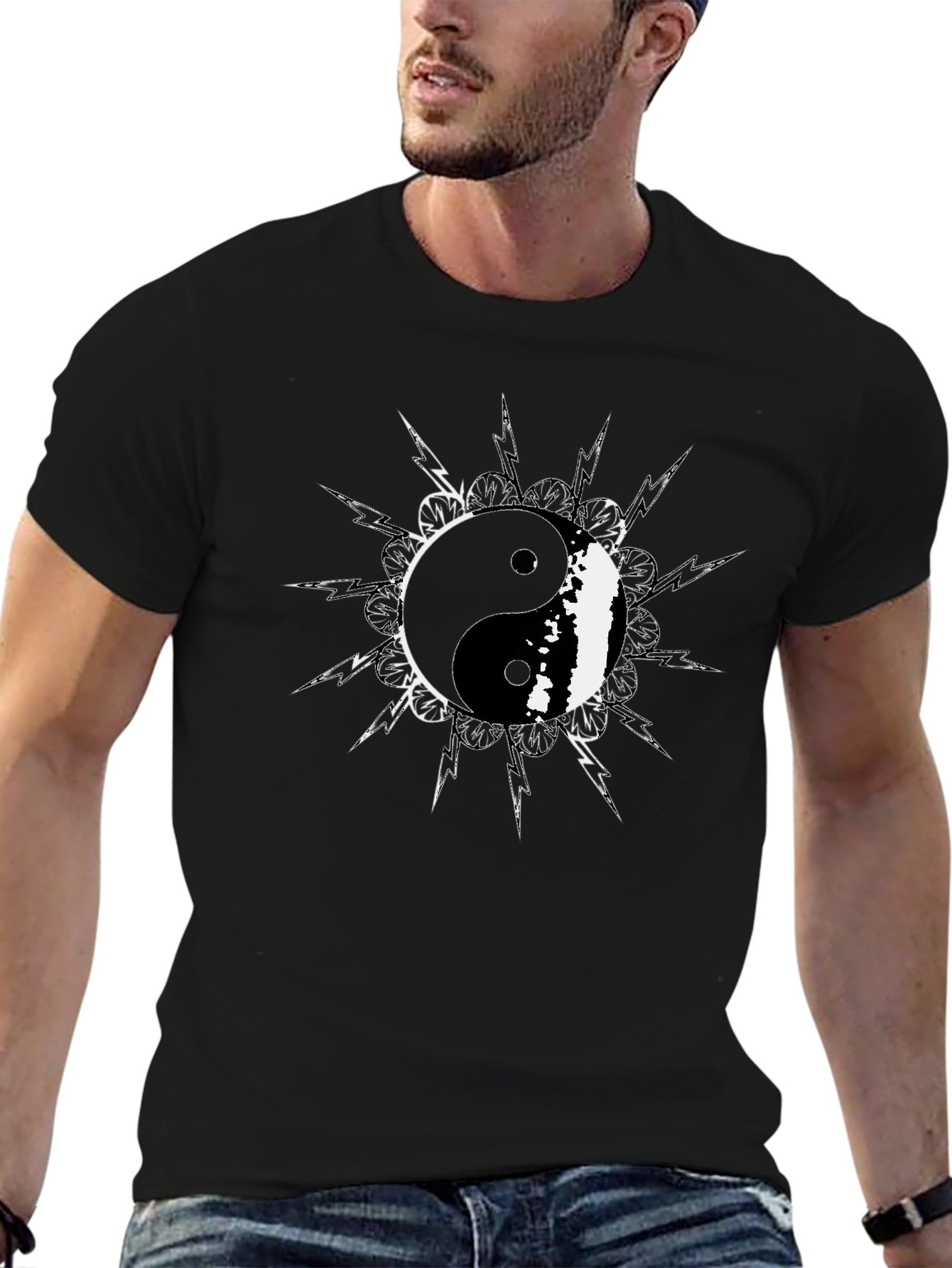 Yin Yang Symbol Graphic Tee - Black Cotton T-Shirt